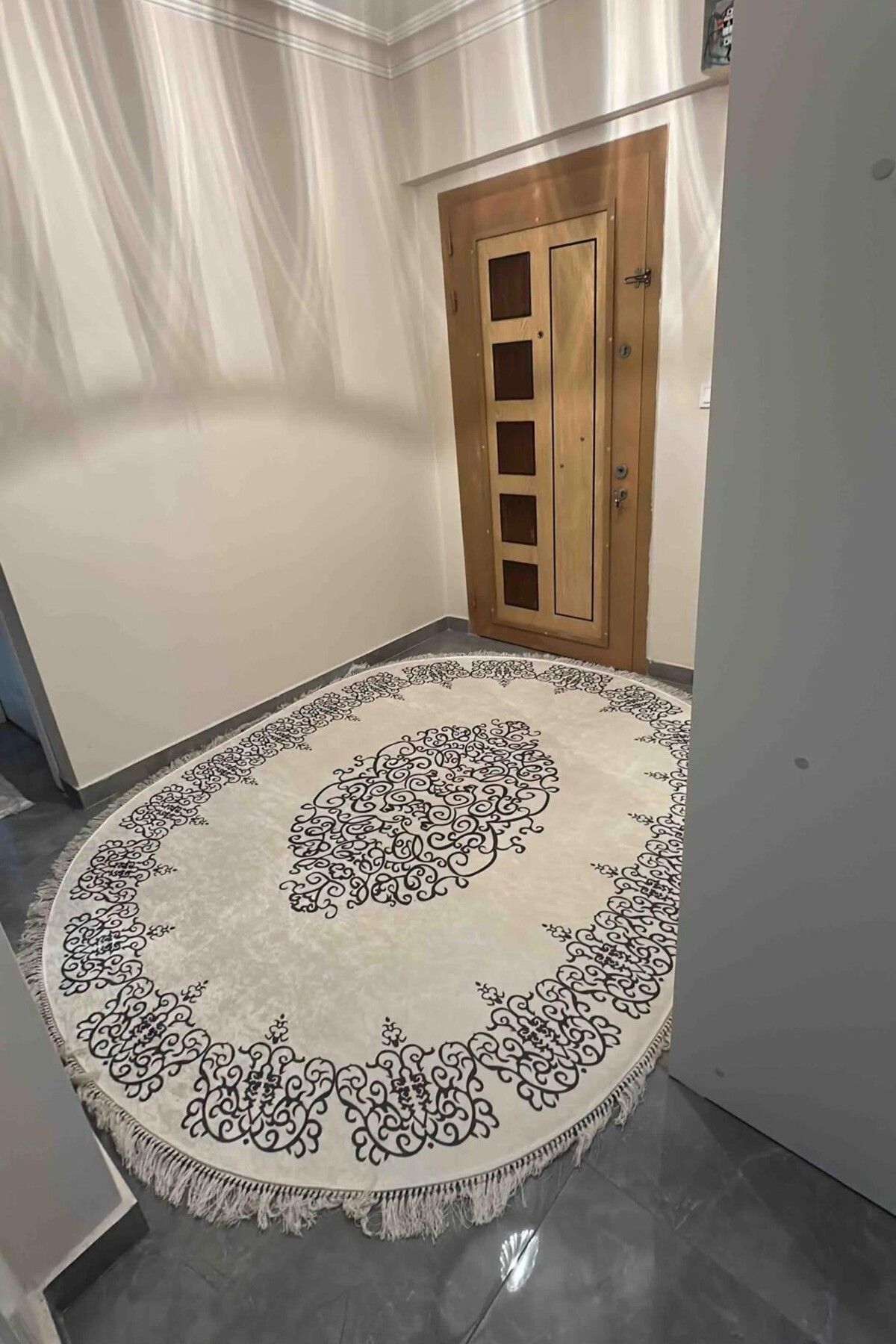 VOPTEKS Beyaz Gri Yolluk Makinede Yıkanabilir Kaymaz Taban Yolluk