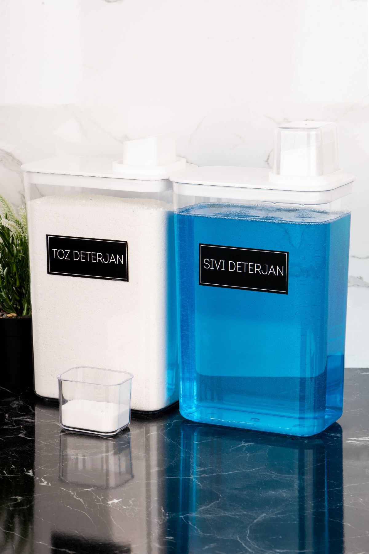 Dolkin Home-Set of 2 Detergent Dispenser Boxes Powder Detergent Liquid Detergent Storage Box with Label 3000ml Detergent Set 5