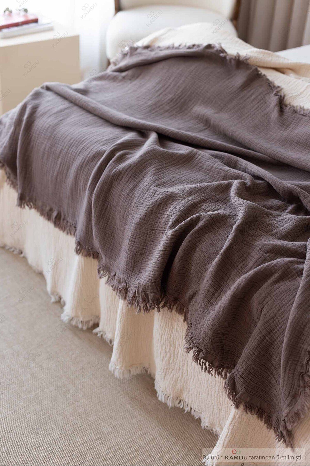 CASMAYA 100x200 cm Müslin %100 Pamuk Yatak Runnerı, Yatak Örtüsü, Tek Kişilik Yatak Örtüsü,