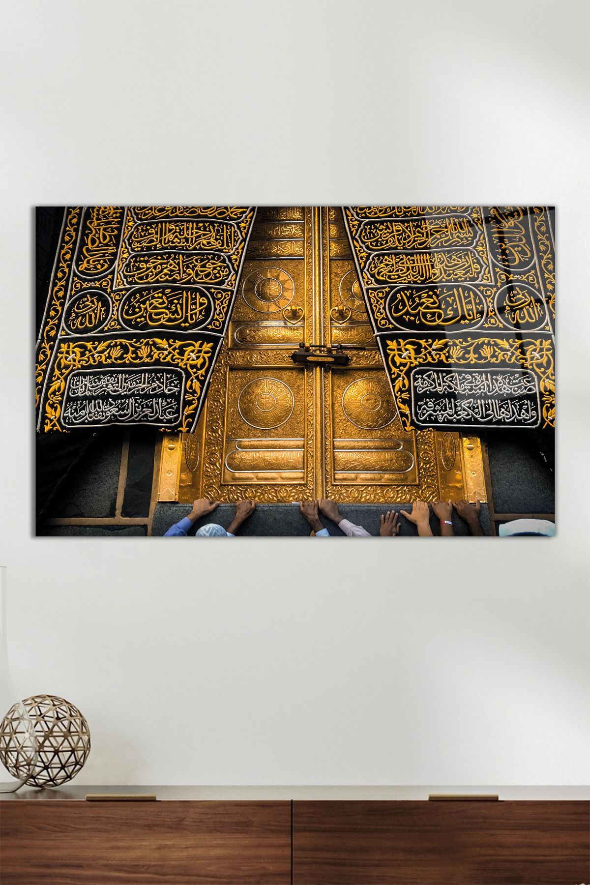 Vosevu Kisve-i Şerif Kabe Örtüsü Yatay Cam Tablo, Modern Ev Dekoru Hediyelik Duvar Dekorasyonu Kırılmaz Cam