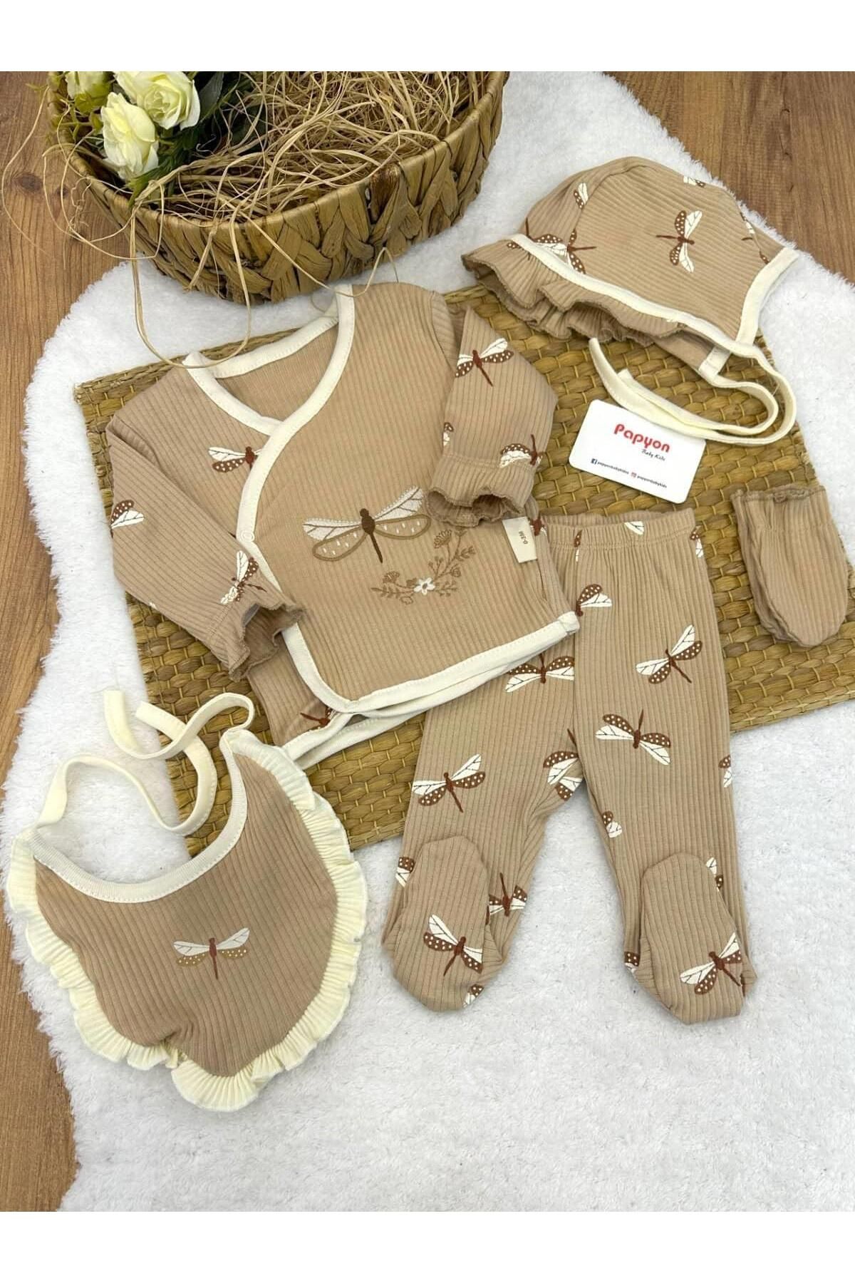 Papyon Baby Kids Butterfly Yenidoğan Kız Bebek 5li Zıbın Set Hastane Çıkışı