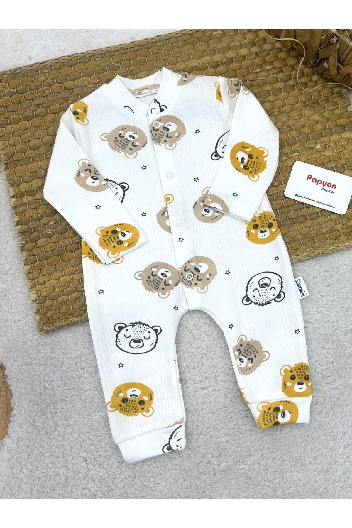 Papyon Baby Kids Hayvanlar Baskılı Fitilli Uniseks Bebek Tulum (0-3/3-6/6-9 Ay)