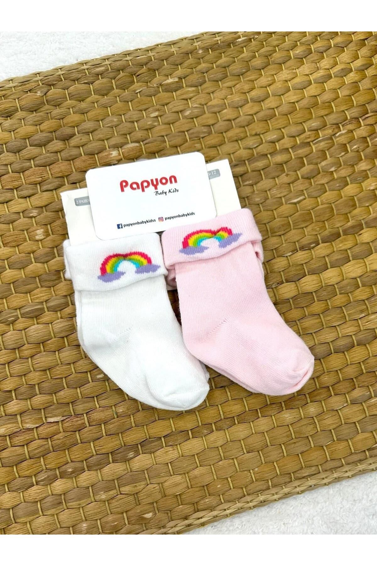 Papyon Baby Kids Kız Bebek 2li Kıvrık Soket Çorap 6-12 Ay