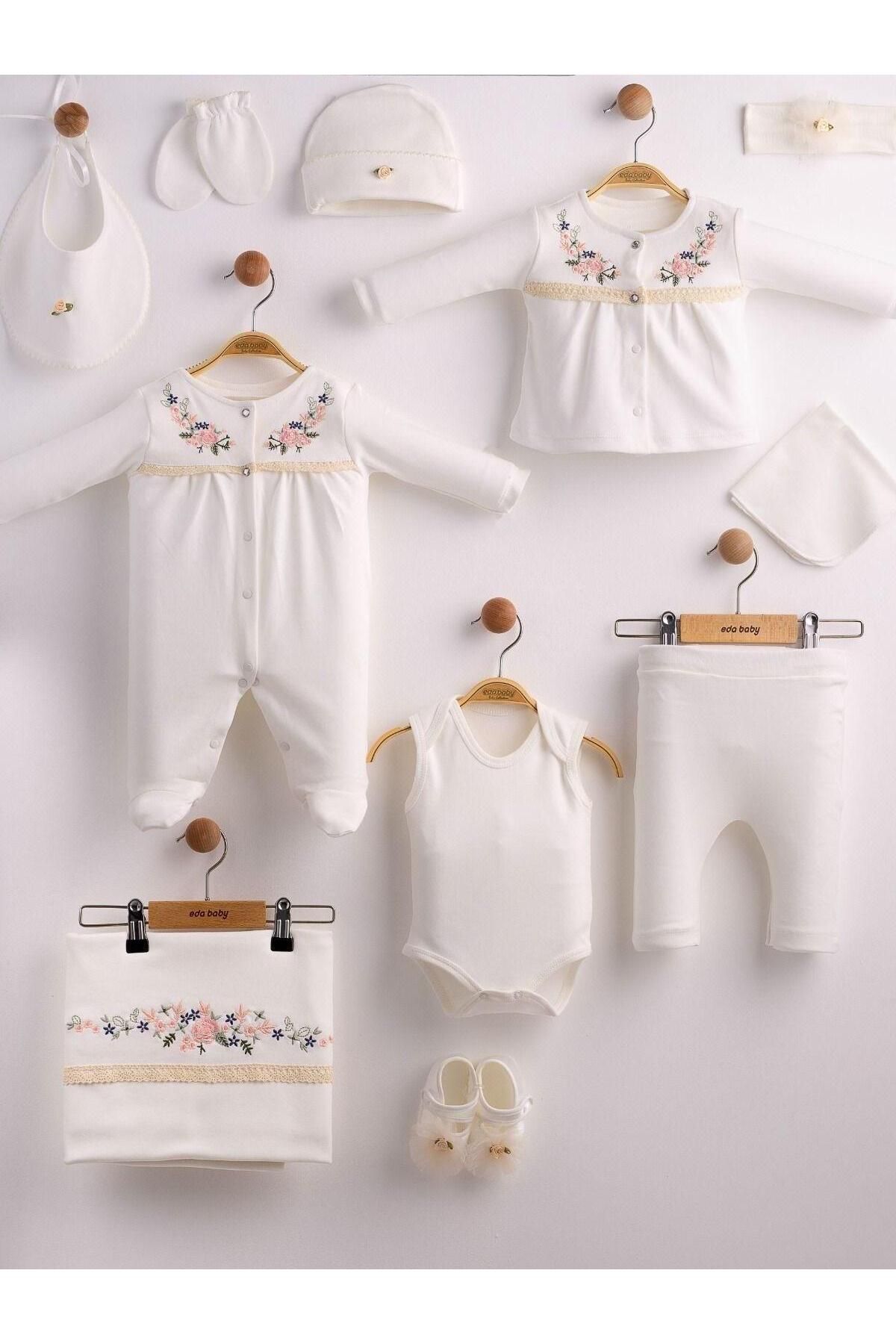 Papyon Baby Kids Kanaviçe Çiçek Nakışlı Yenidoğan Kız Bebek 11li Hastane Çıkış Seti