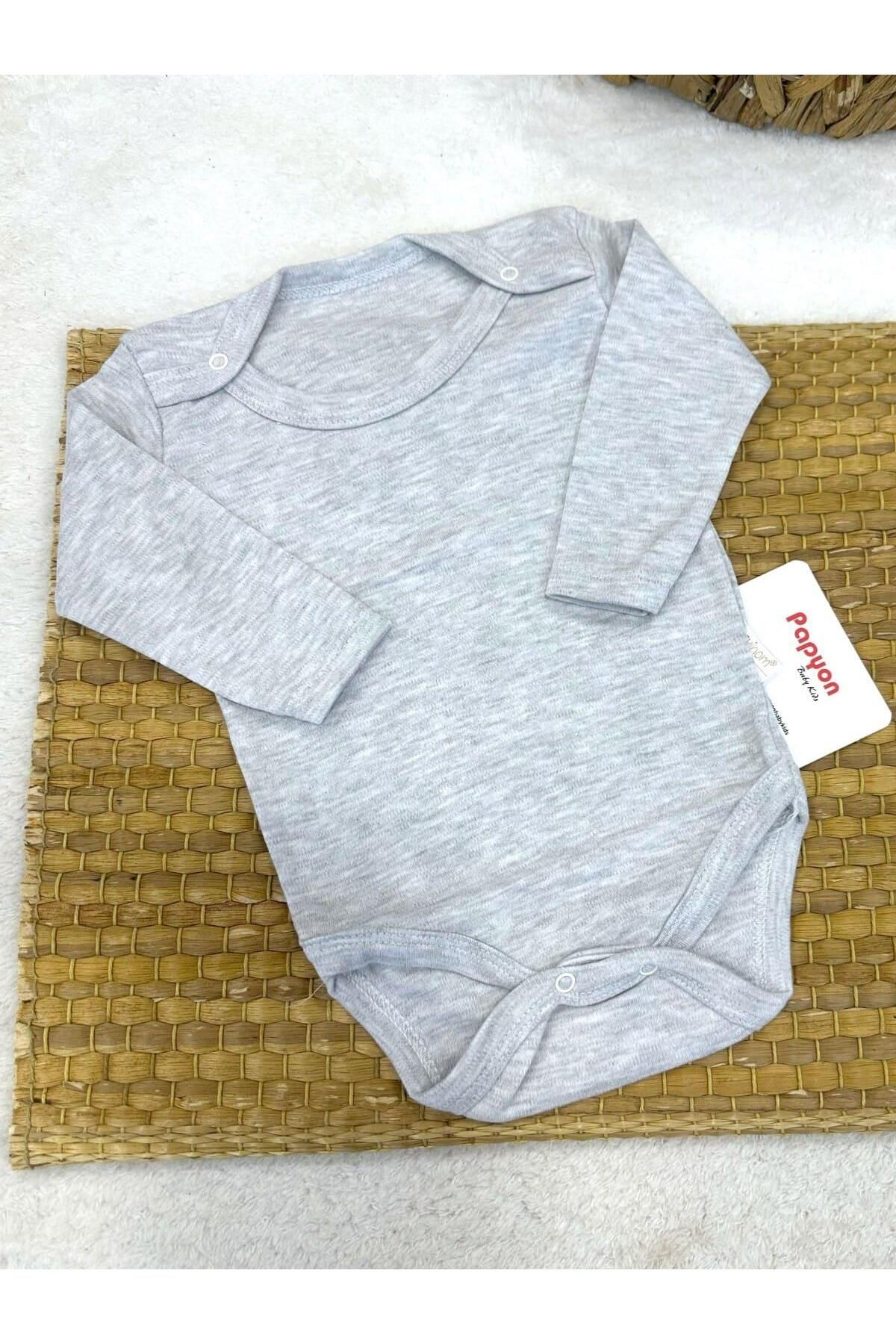 Papyon Baby Kids Düz Renk Uzun Kollu Çıtçıtlı Badi Zıbın 0-1/1-3/3-6/6-9 Ay