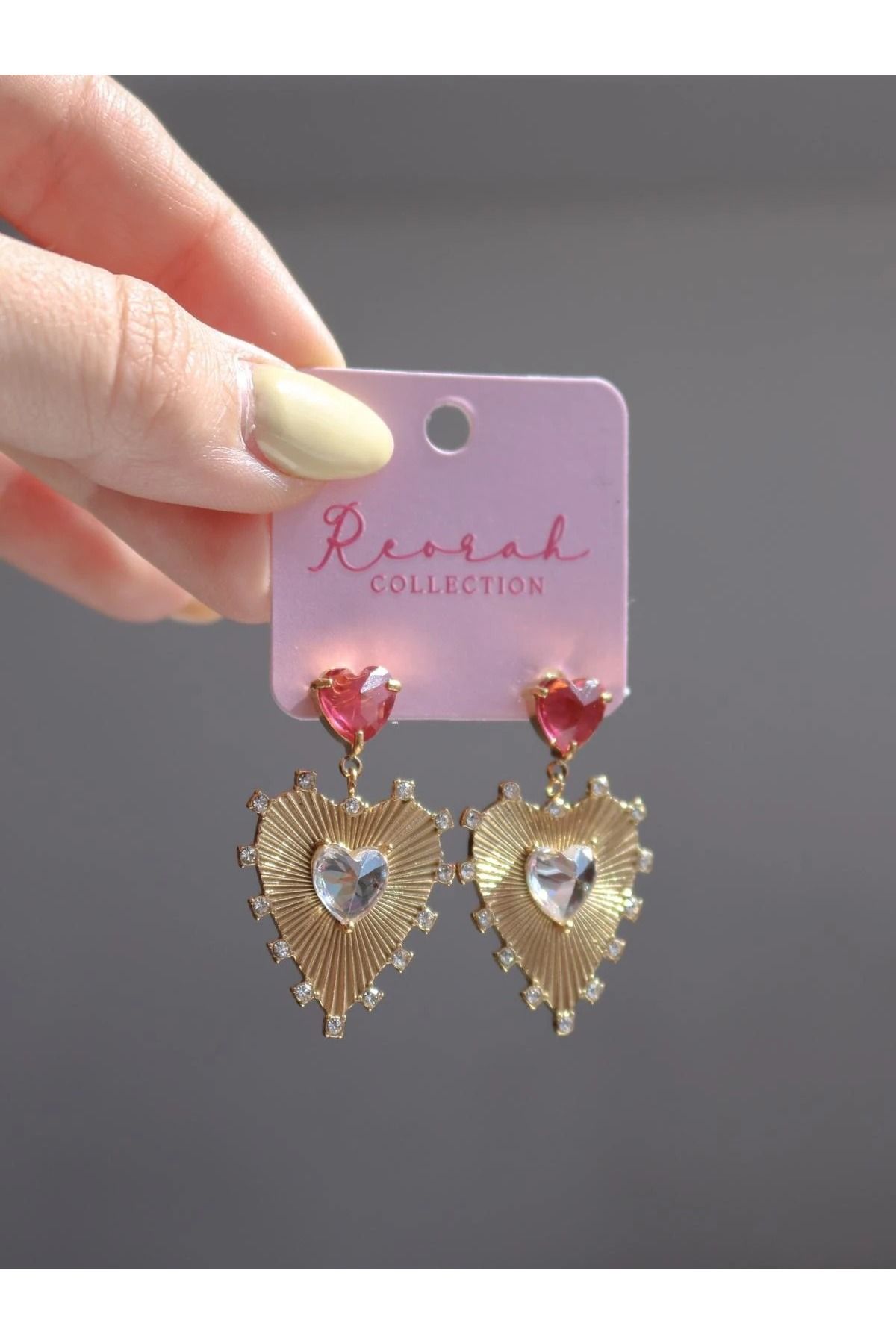 Reorah Collection Pink Love Çelik Küpe