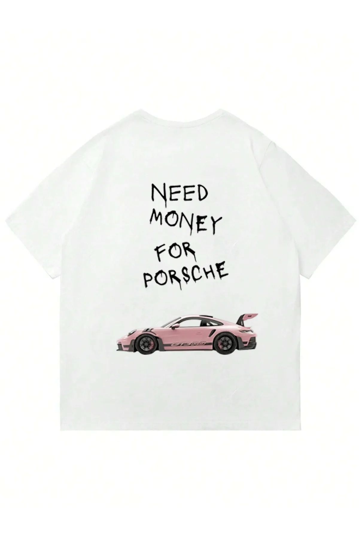 Mad&Calf Unisex Need Money Baskılı Bisiklet Yaka Oversize Tshirt