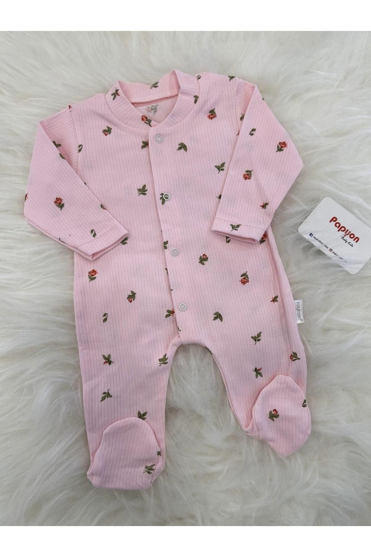Papyon Baby Kids Lale Desen Fitilli Kız Bebek Patikli Tulum 0-1/1-3/3-6 Ay