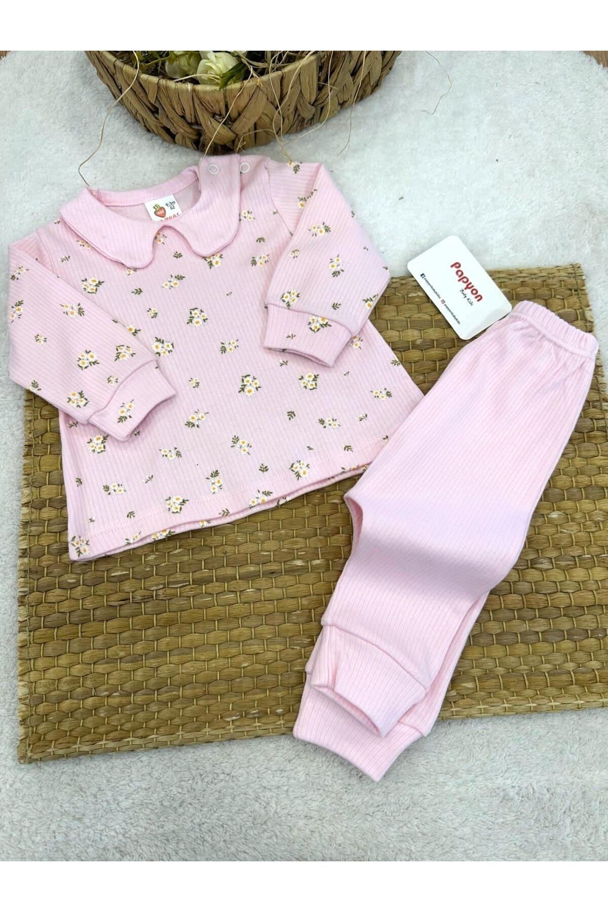 Papyon Baby Kids Çiçek Baskılı Omuzdan Patlı Kız Bebek Takım (0-3/3-6 Ay)