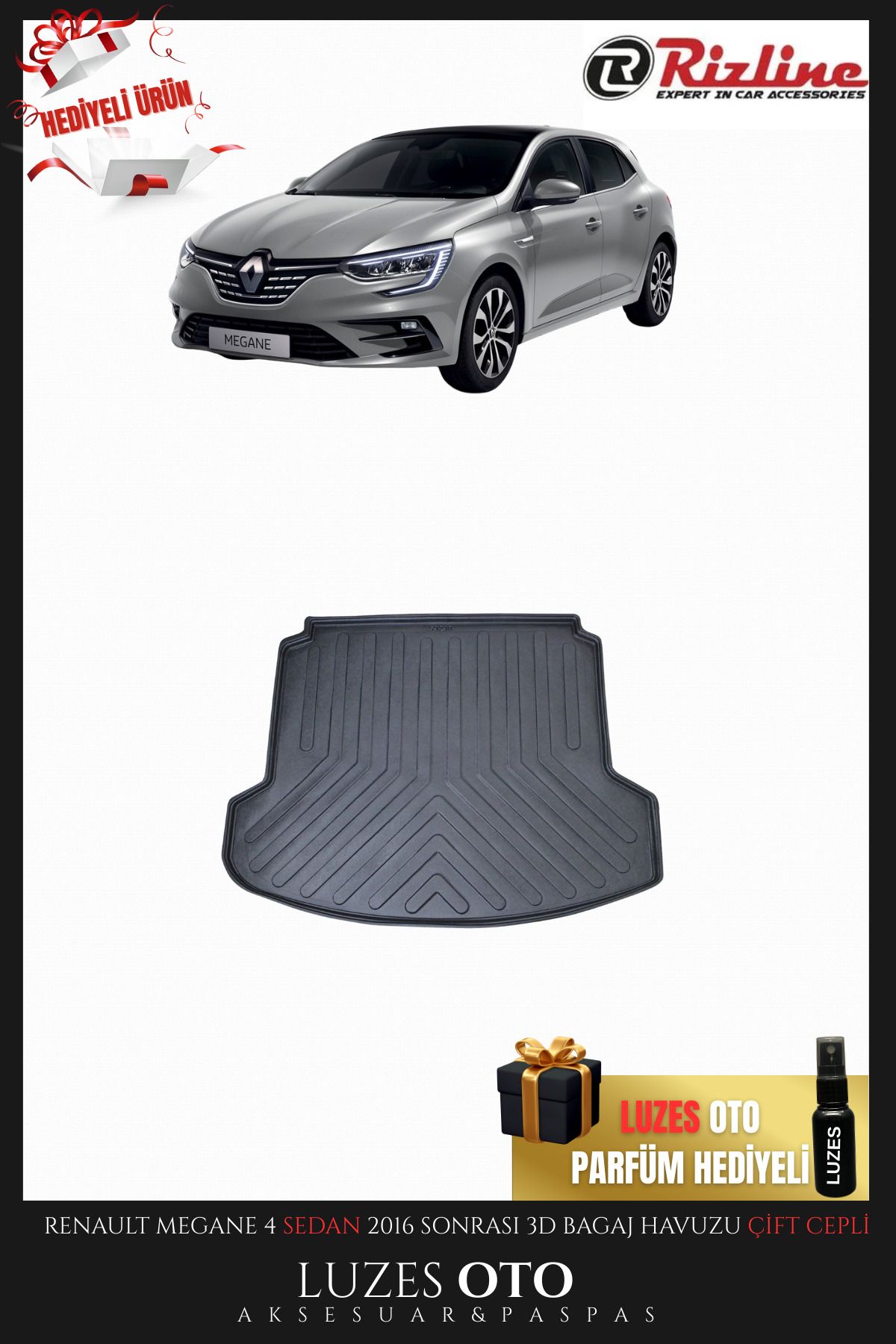 Rizline Renault Megane 4 Sedan 3D Bagaj Havuzu ÇİFT KULAK (CEP) 2021 Model Uyumlu