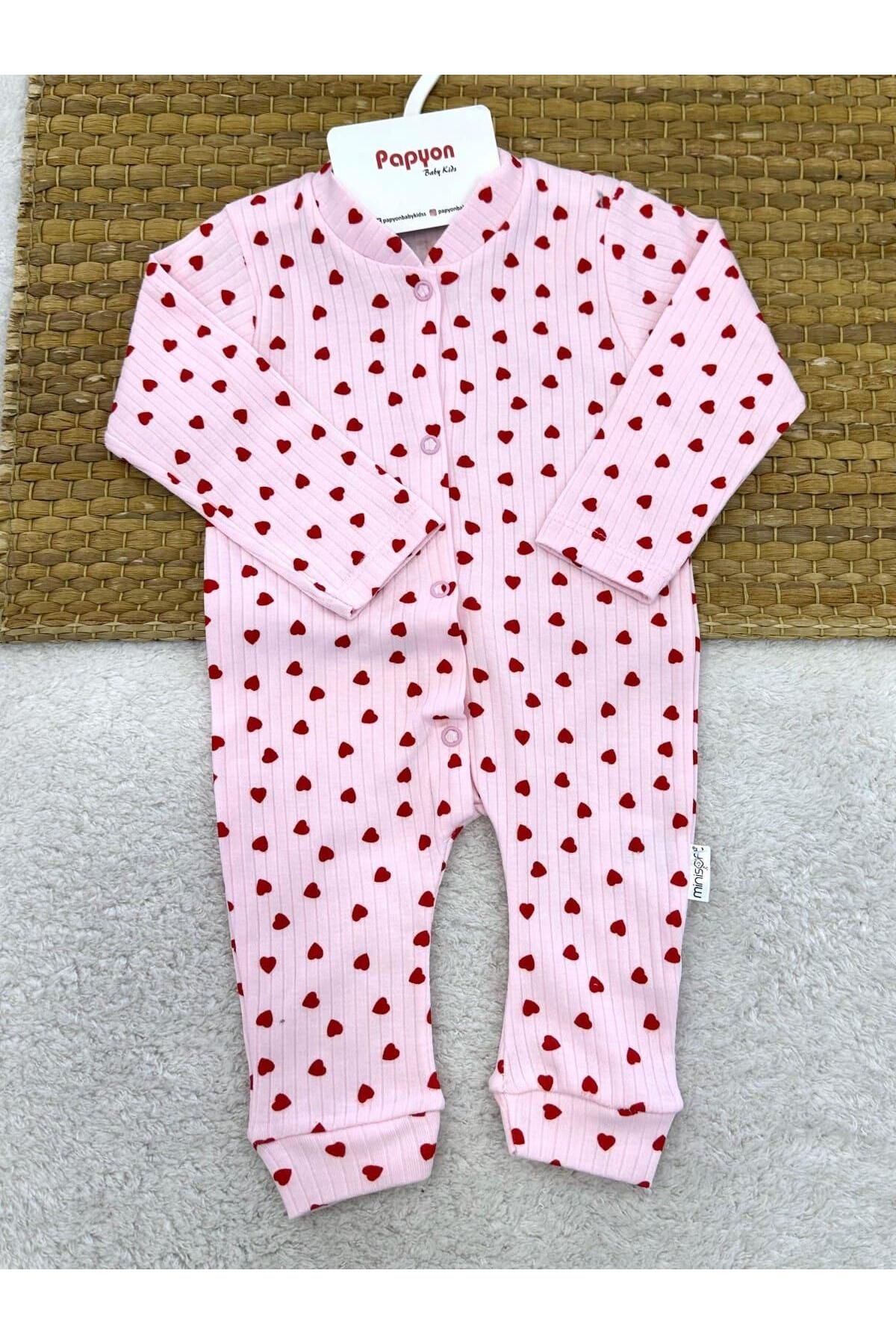 Papyon Baby Kids Minik Kalp Desenli Fitilli Kız Bebek Patikli Tulum (0-3/3-6/6-9 Ay)