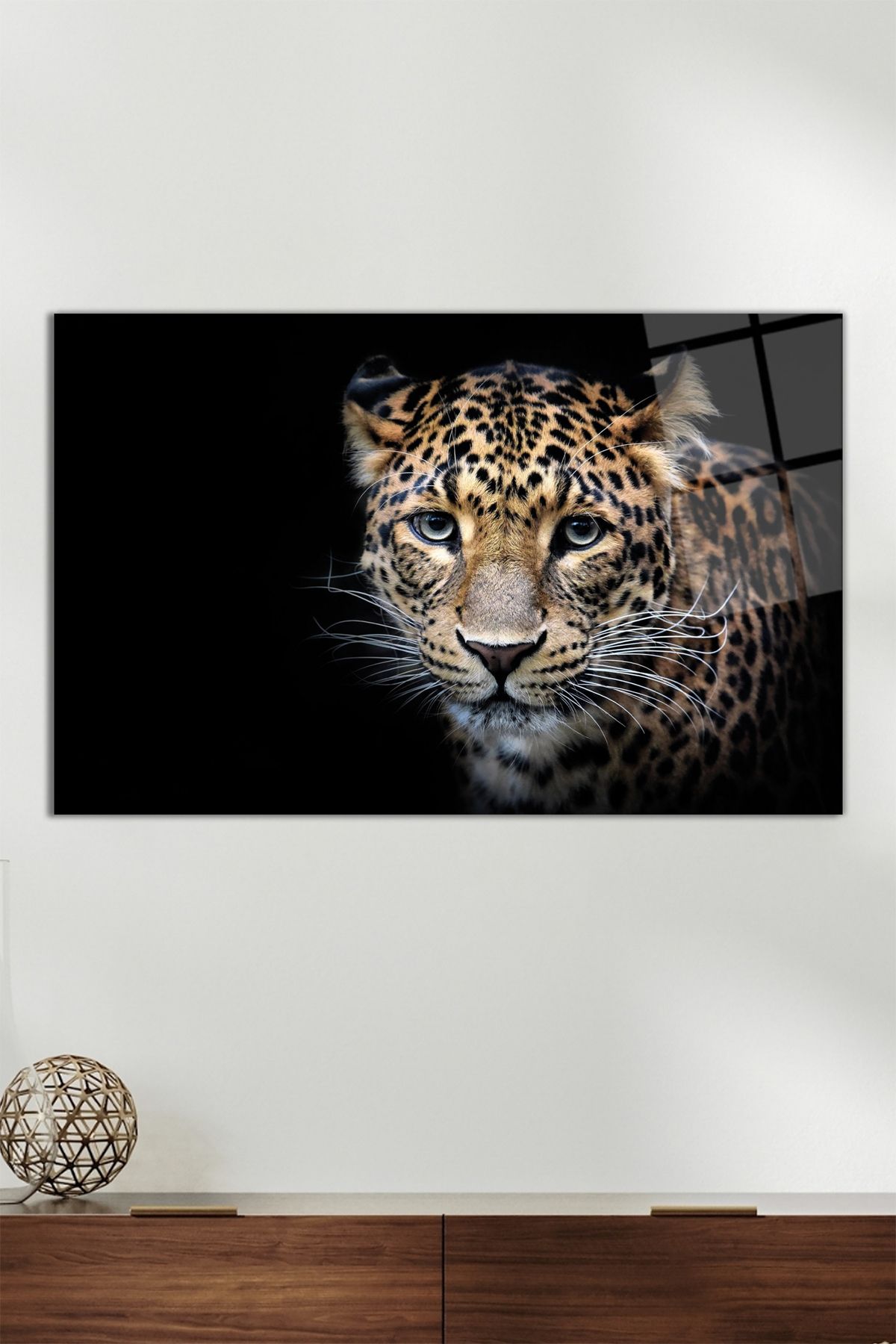 Vosevu Leopar Portresi Yatay Cam Tablo, Modern Ev Ofis Dekoru, Hediyelik Duvar Dekorasyonu, Kırılmaz Cam