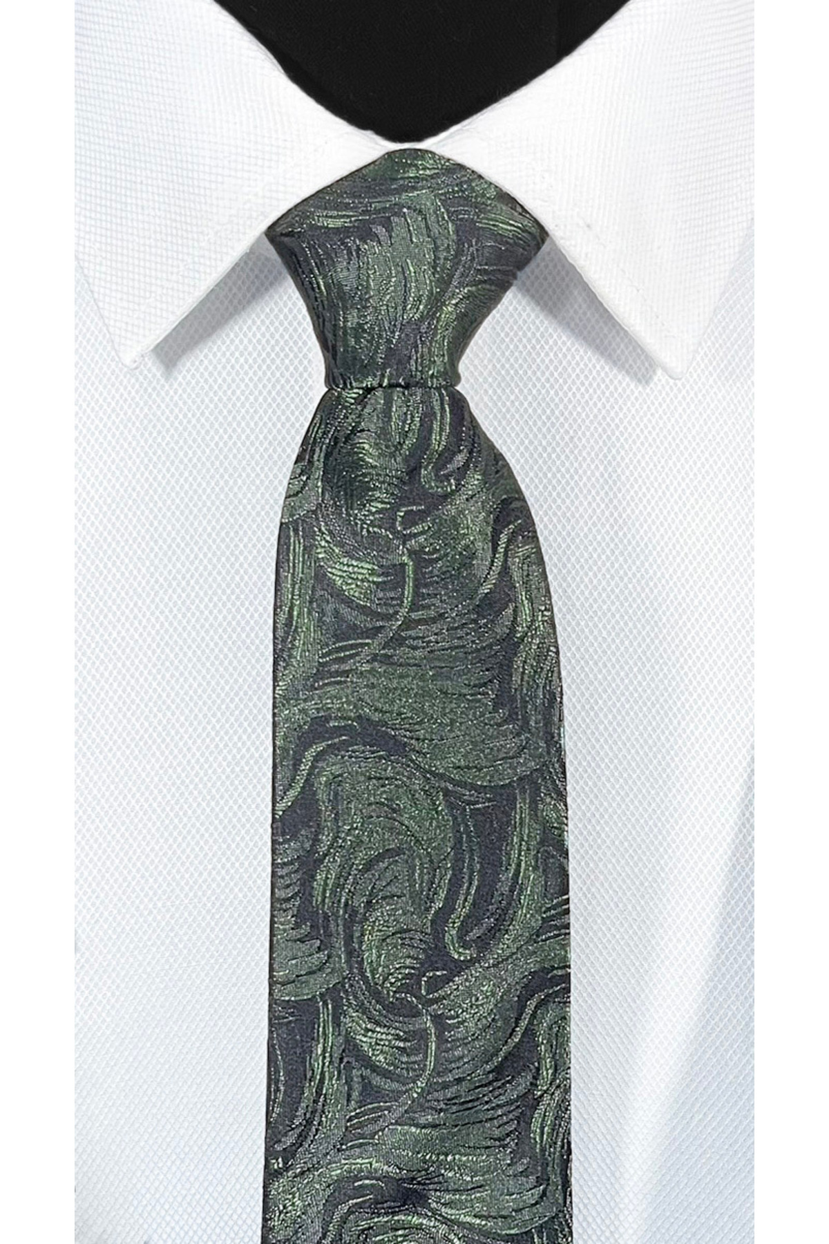 BLC Basic Line Co.-Elegant Black Background with Green Paisley Microfiber Tie and Pocket Square Set – 7 cm 3