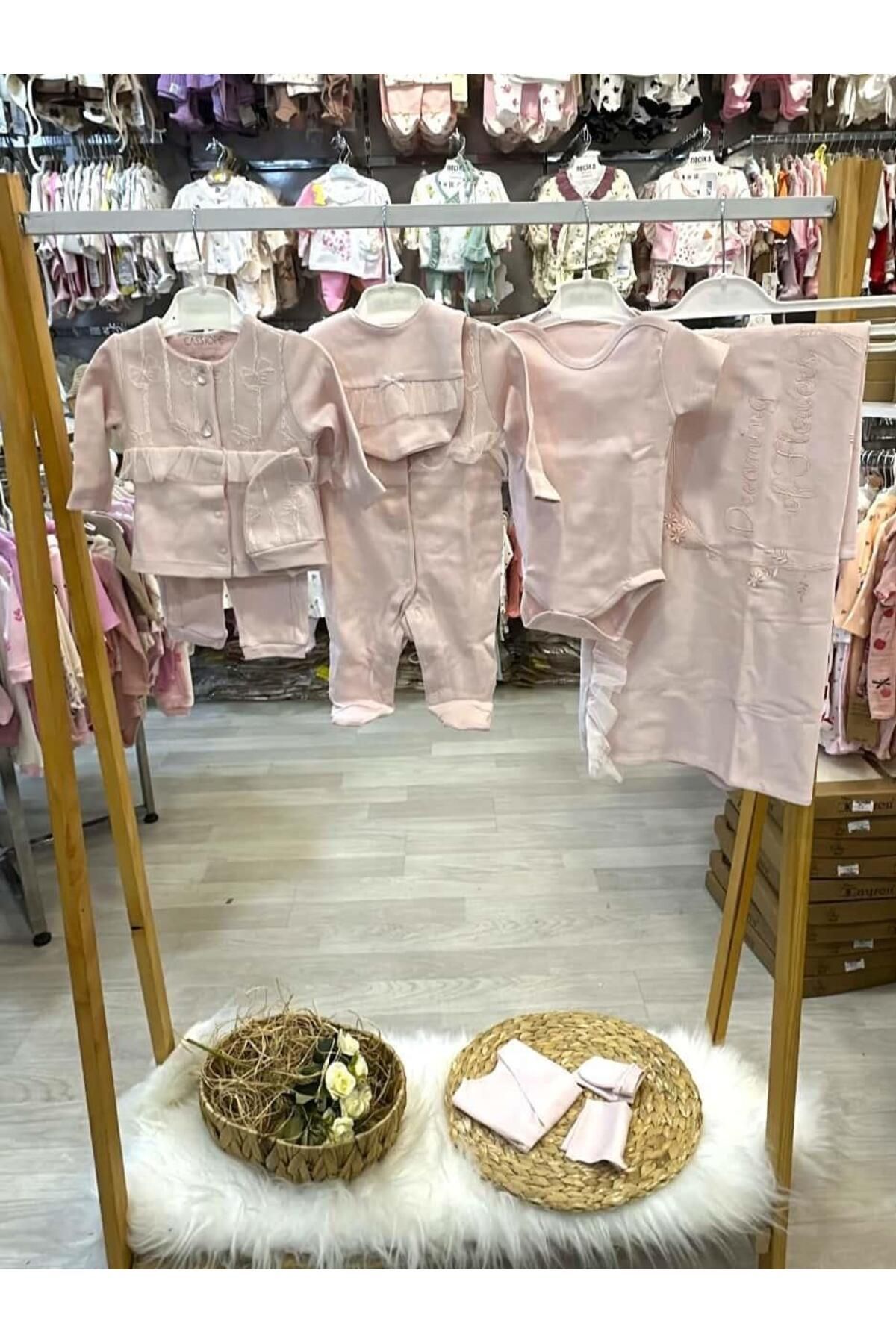 Papyon Baby Kids (Organik Ürün) Çiçek Nakışlı Tüllü Yenidoğan Kız Bebek 10lu Hastane Çıkış Seti (Video Açıklamada)