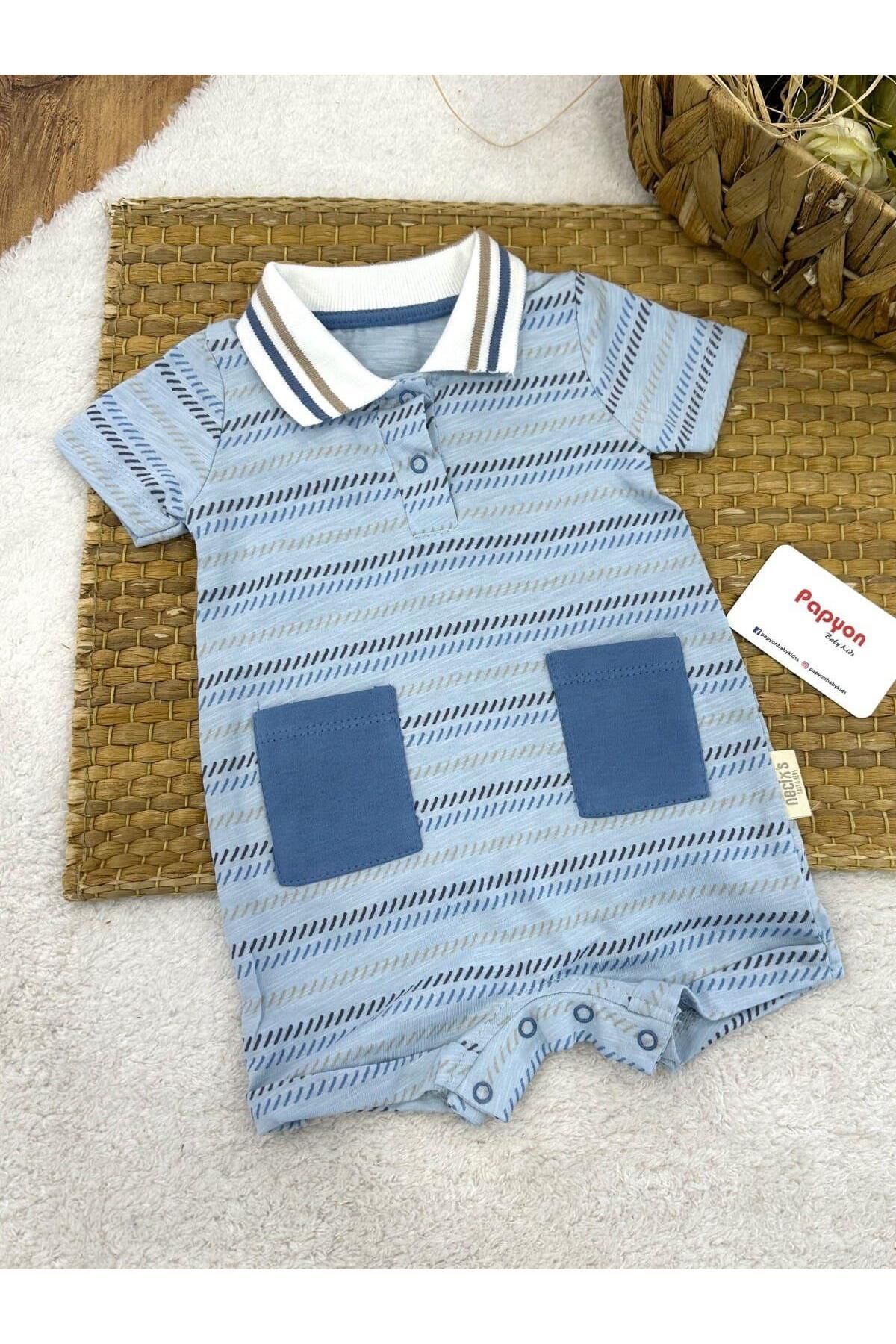 Papyon Baby Kids Marine Ship Polo Yaka Erkek Bebek Yazlık Şort Tulum (3-6/6-9/9-12 Ay)