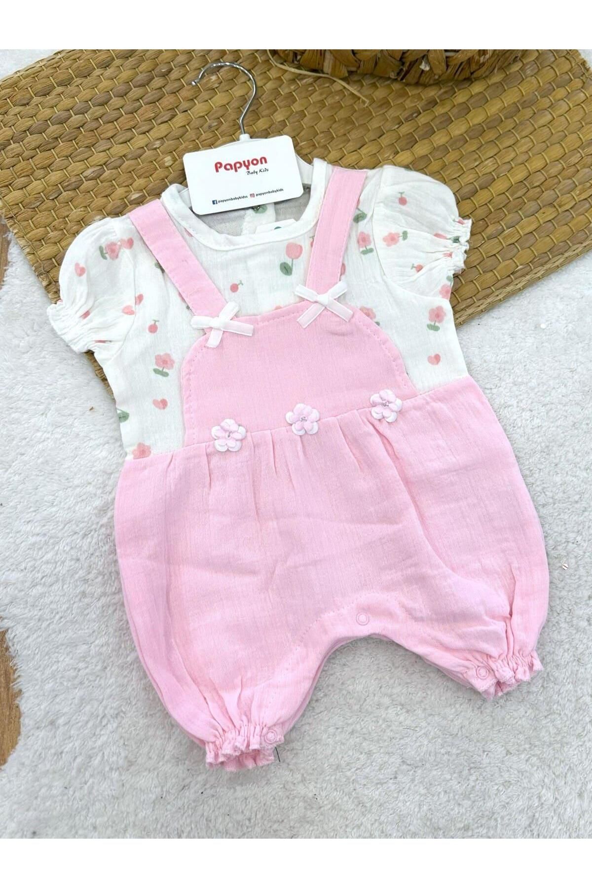 Papyon Baby Kids Çiçekli Baskılı Kız Bebek Müslin Şort Tulum (3-6/6-9/9-12/12-18 Ay)