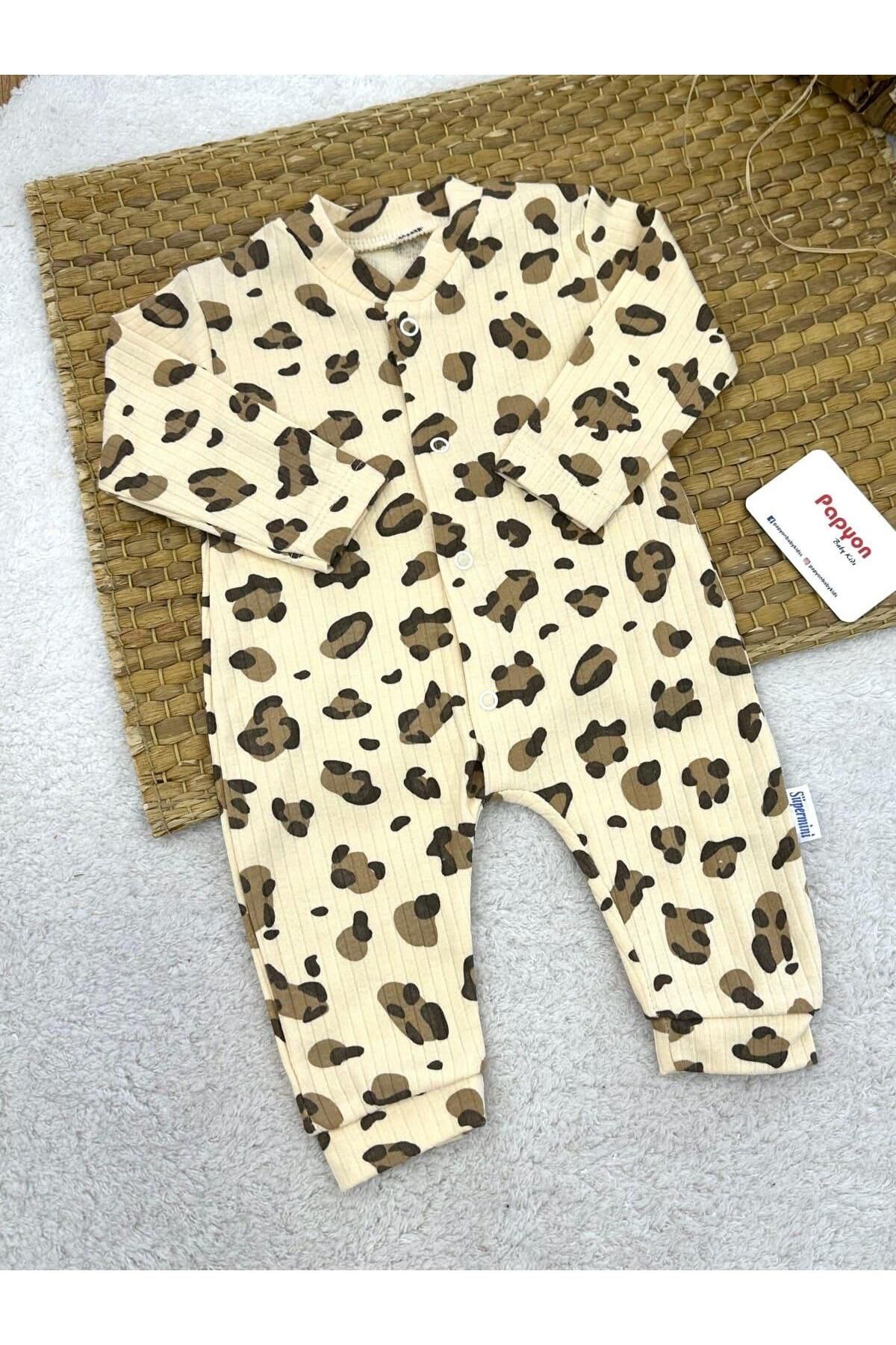 Papyon Baby Kids Leopar Desenli Fitilli Kız Bebek Tulum (0-3/3-6/6-9 Ay)