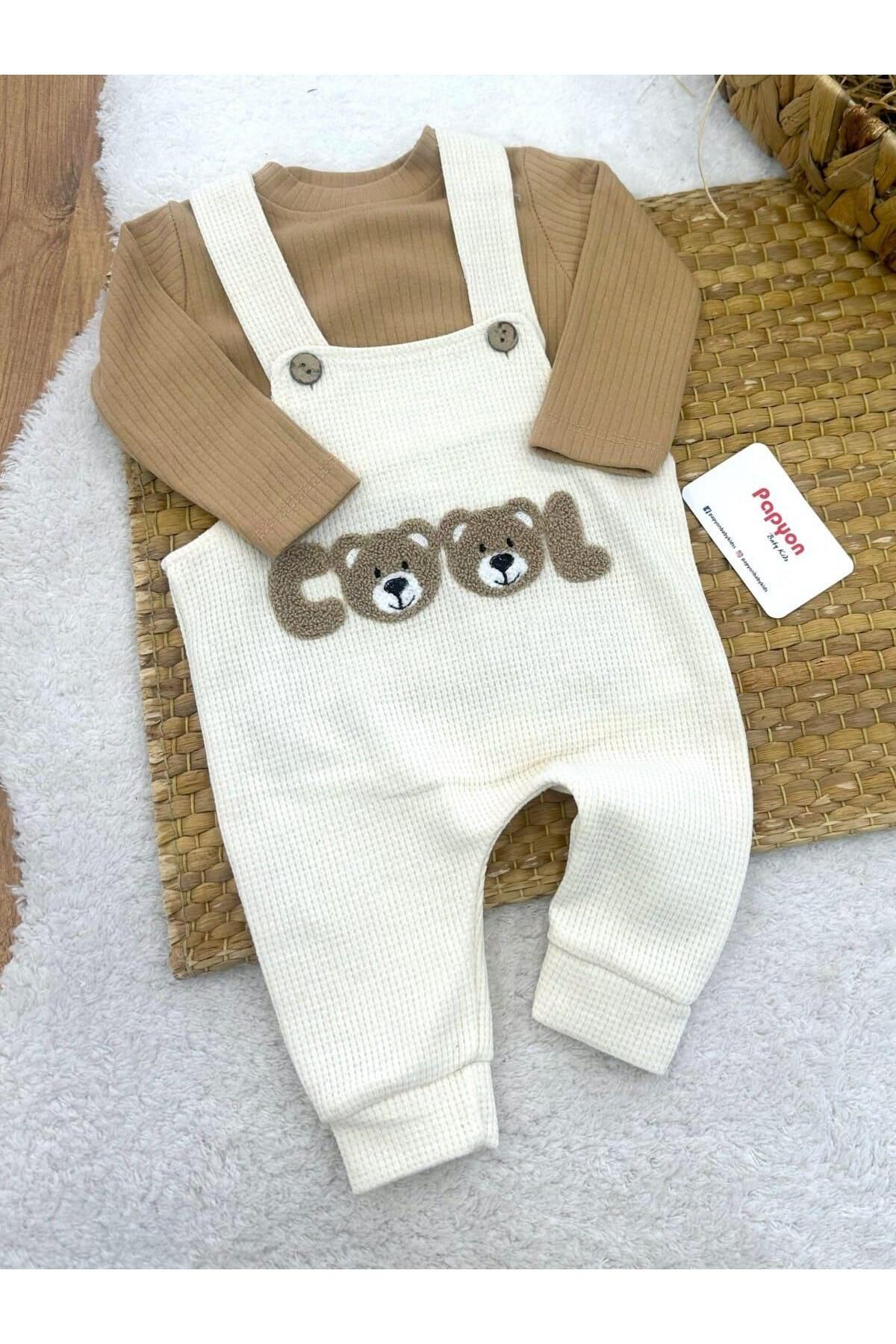 Papyon Baby Kids Fitilli Badili Süzene Cool Nakışlı Waffle Salopetli Erkek Bebek Takım (6-9/9-12/12-18/18-24 Ay)