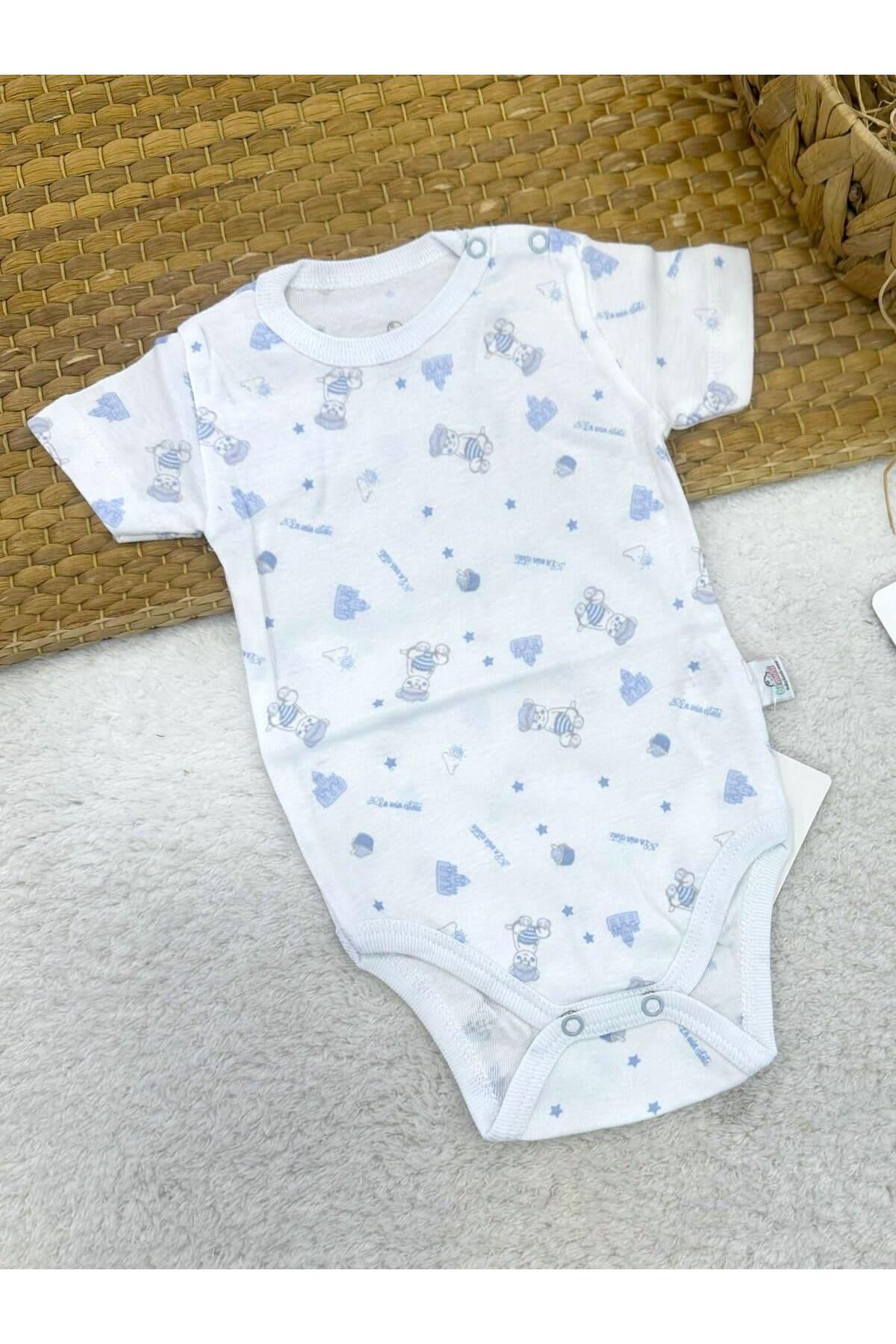 Papyon Baby Kids Desenli Yarım Kollu Bebek Çıtçıtlı Badi Zıbın (0-1/1-3/3-6/6-9/9-12 Ay)
