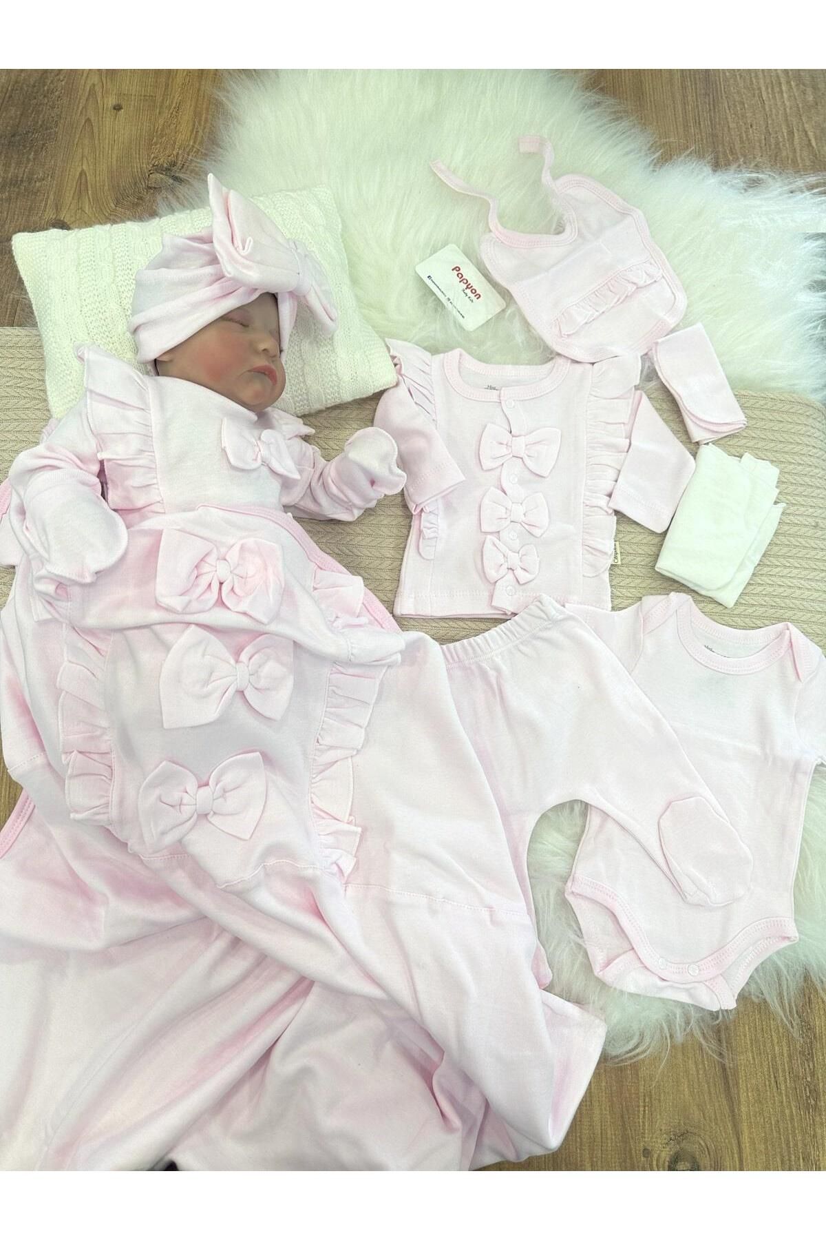 Papyon Baby Kids Naturel Fiyonklu Yenidoğan Kız Bebek 10lu Hastane Çıkış Seti