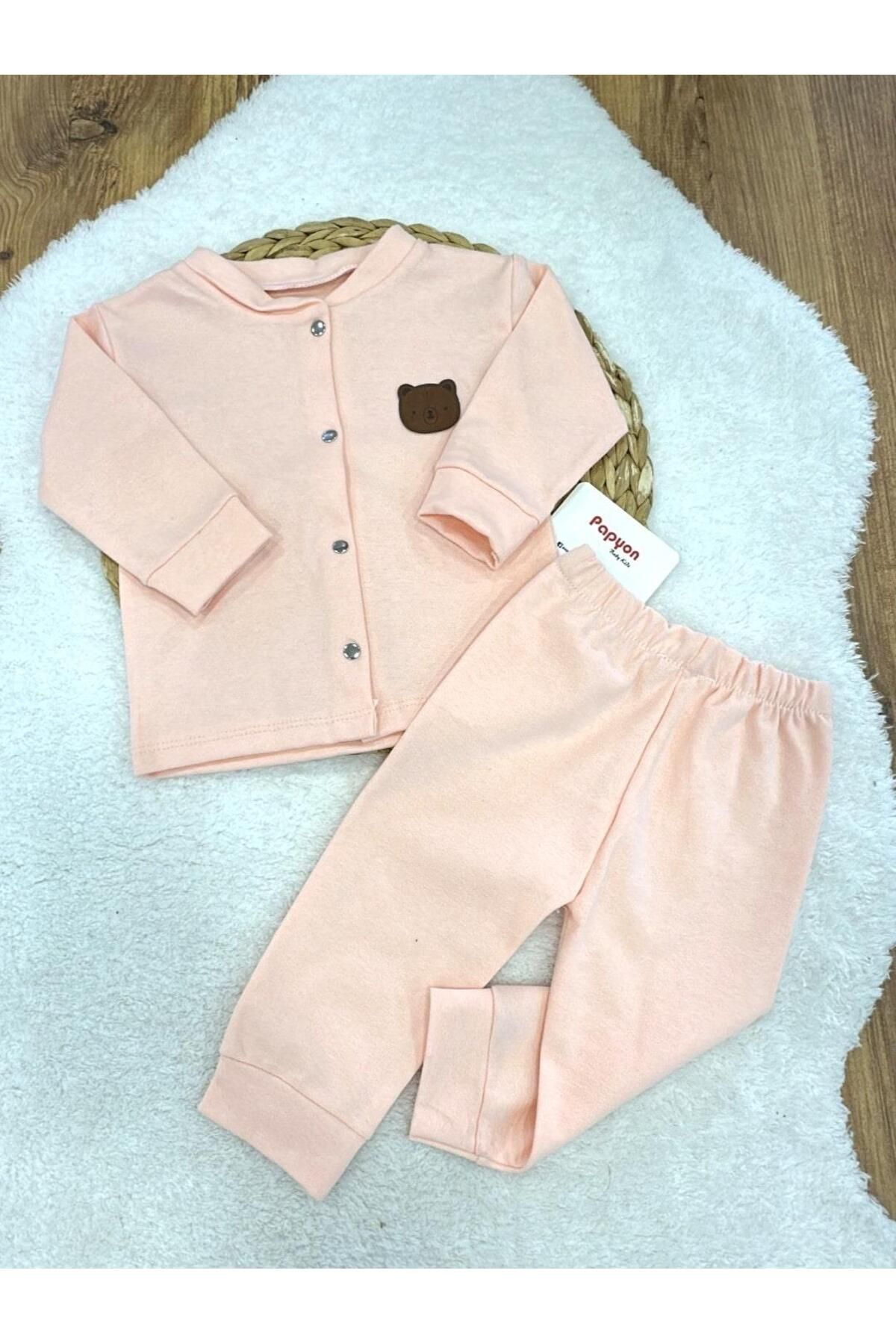 Papyon Baby Kids Ayıcık Armalı Önden Çıtçıtlı Bebek Pijama Takımı 6-9/9-12/12-18/18-24 Ay