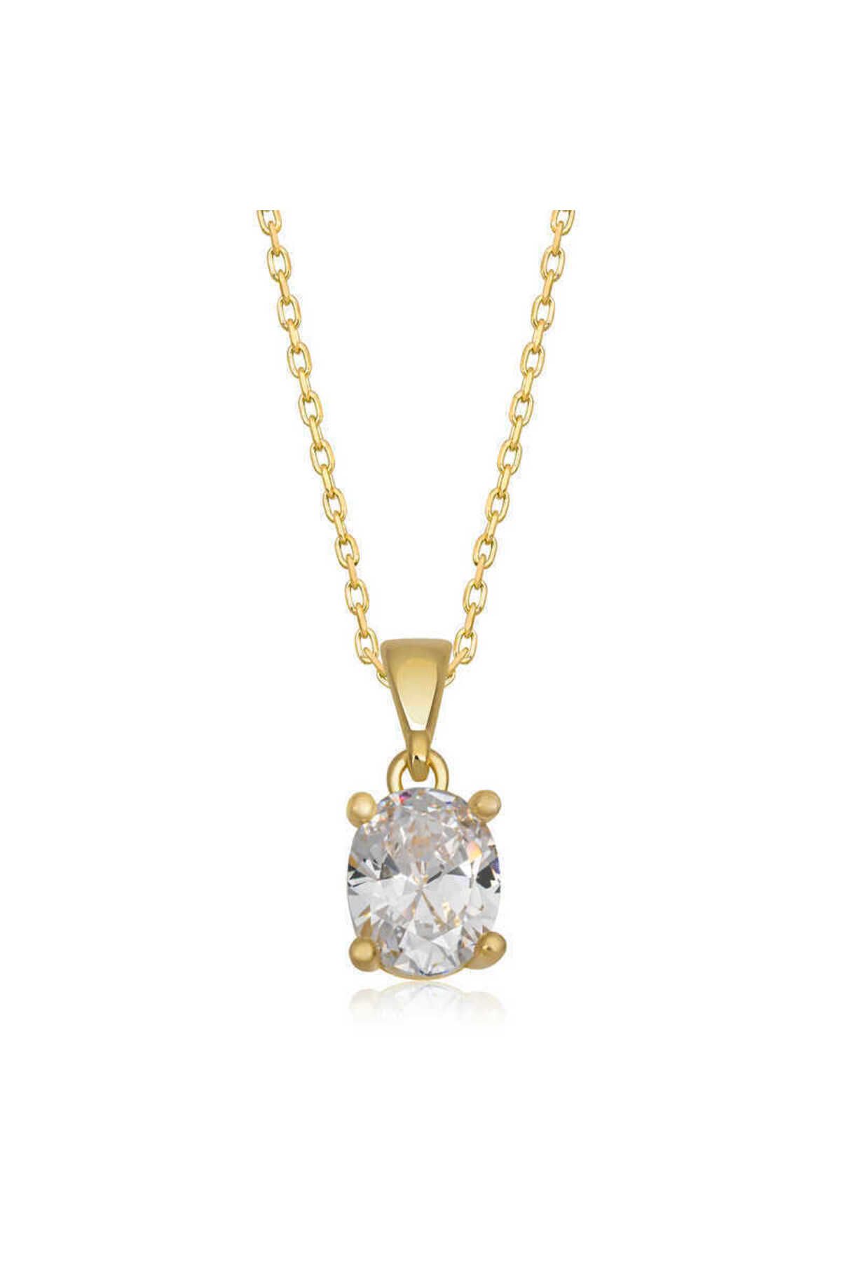 Emperium Gümüş Gold Oval Zirkon Taşlı Kadın Kolye