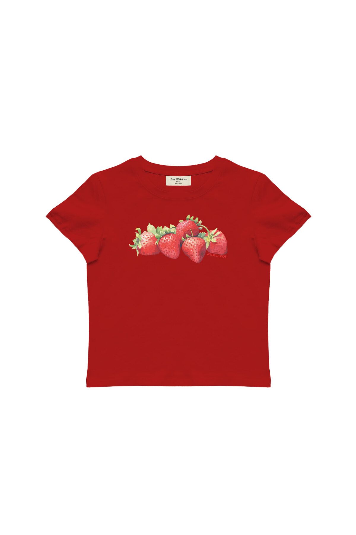lethestudios Strawberries Baskılı, Meyve Desenli Baby Tee Crop Top