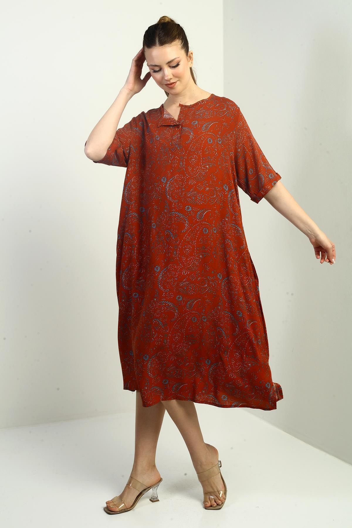 By Saygı Kadın Şal Desenli Cepli Oversize Elbise