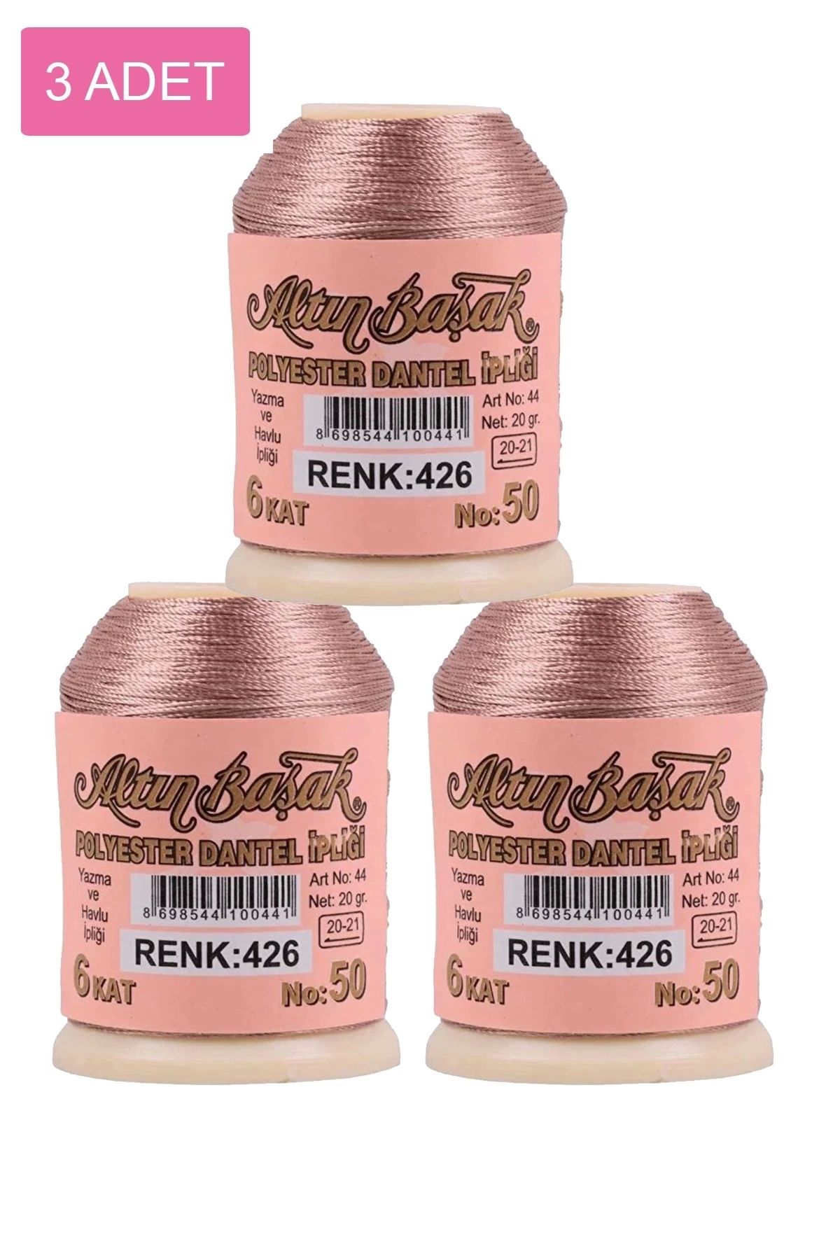 PRATİKOBA 3 Adet Altınbaşak Oya ve Dantel İpi 20 gr - Royaleks - No: 426