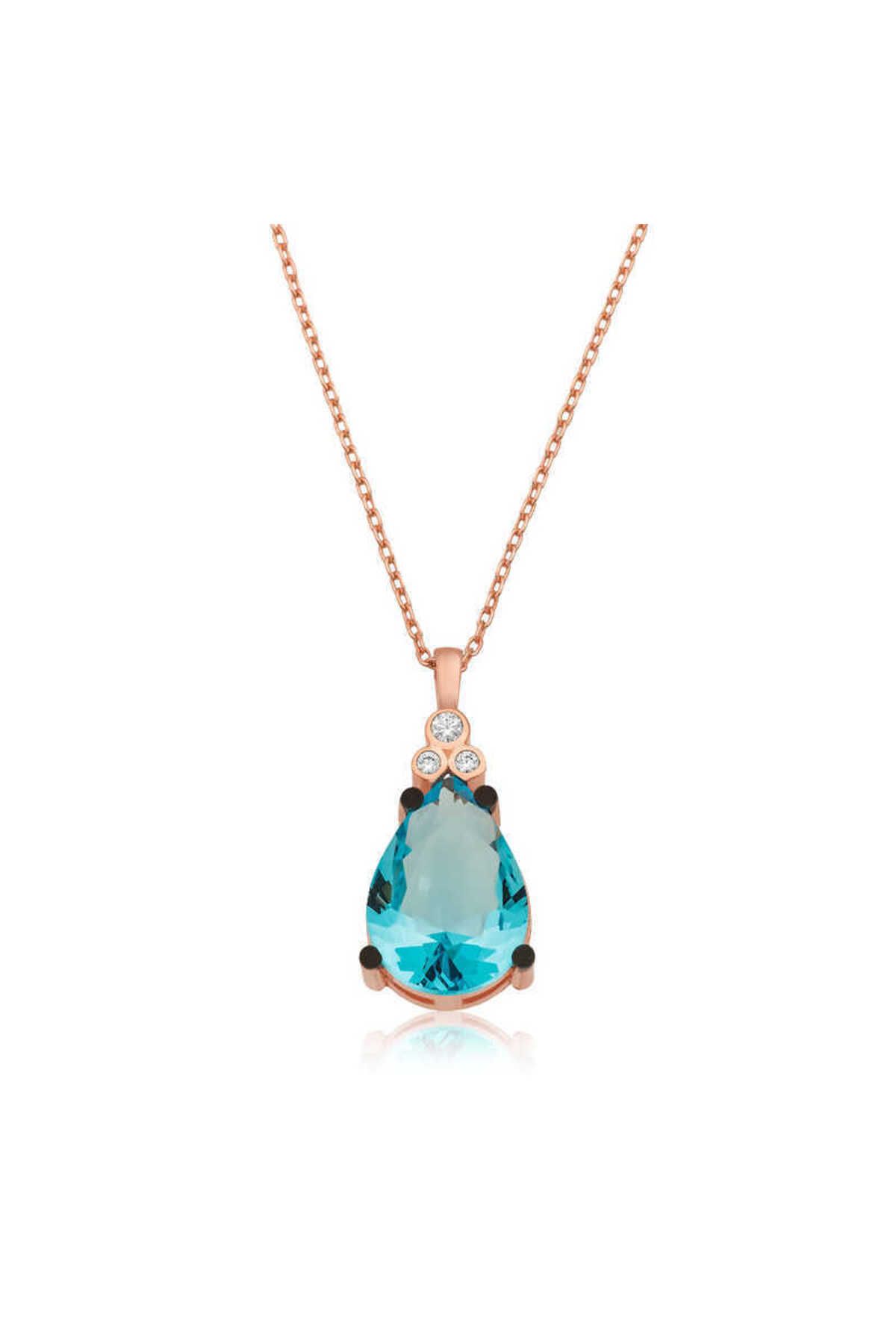 Emperium Gümüş Mavi Topaz Damla Kolye