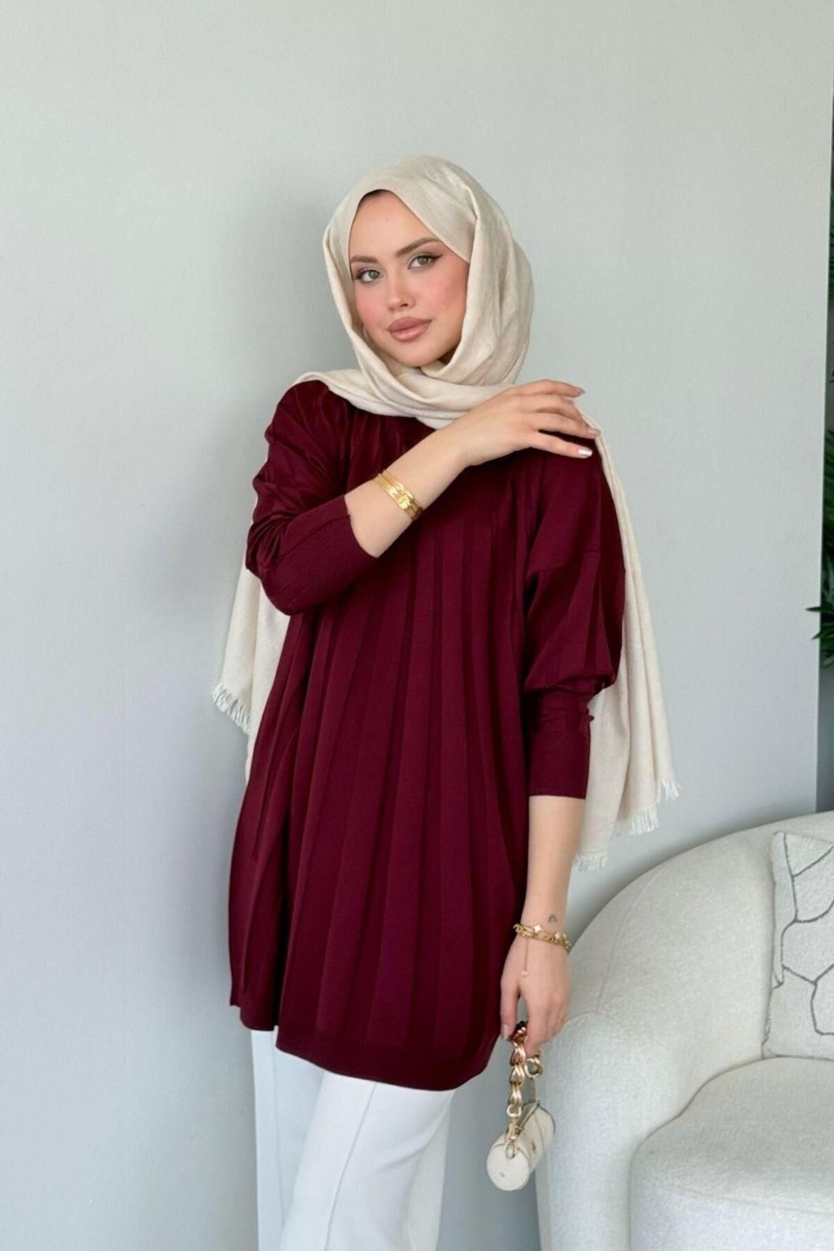Şulemoda Giyim Gökkuşağı Merserize Tunik Bordo