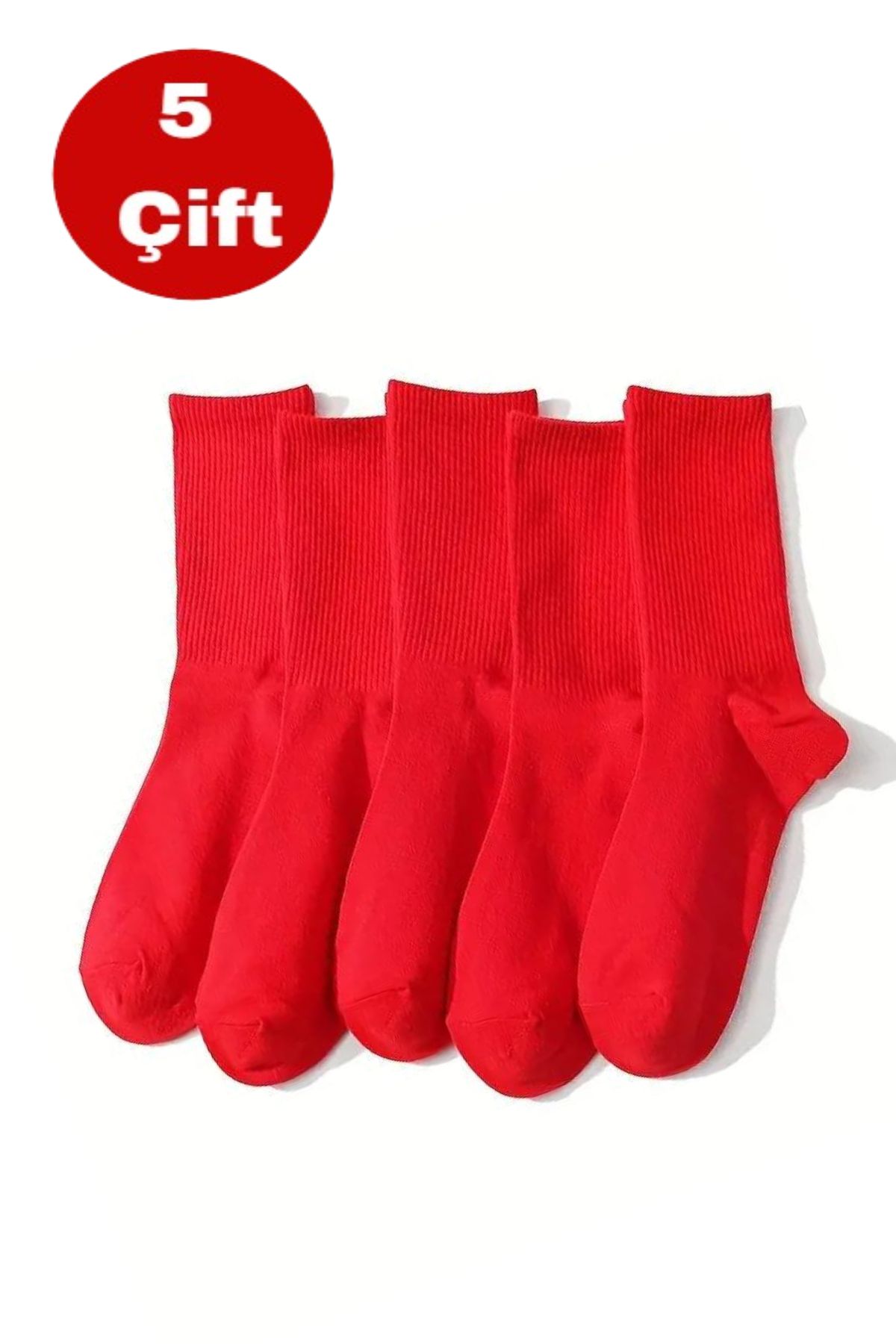Esinti 5 Çift Erkek Kadın Çorap Düz Kırmızı Soket Çorap Unisex Tenis Spor Çorap
