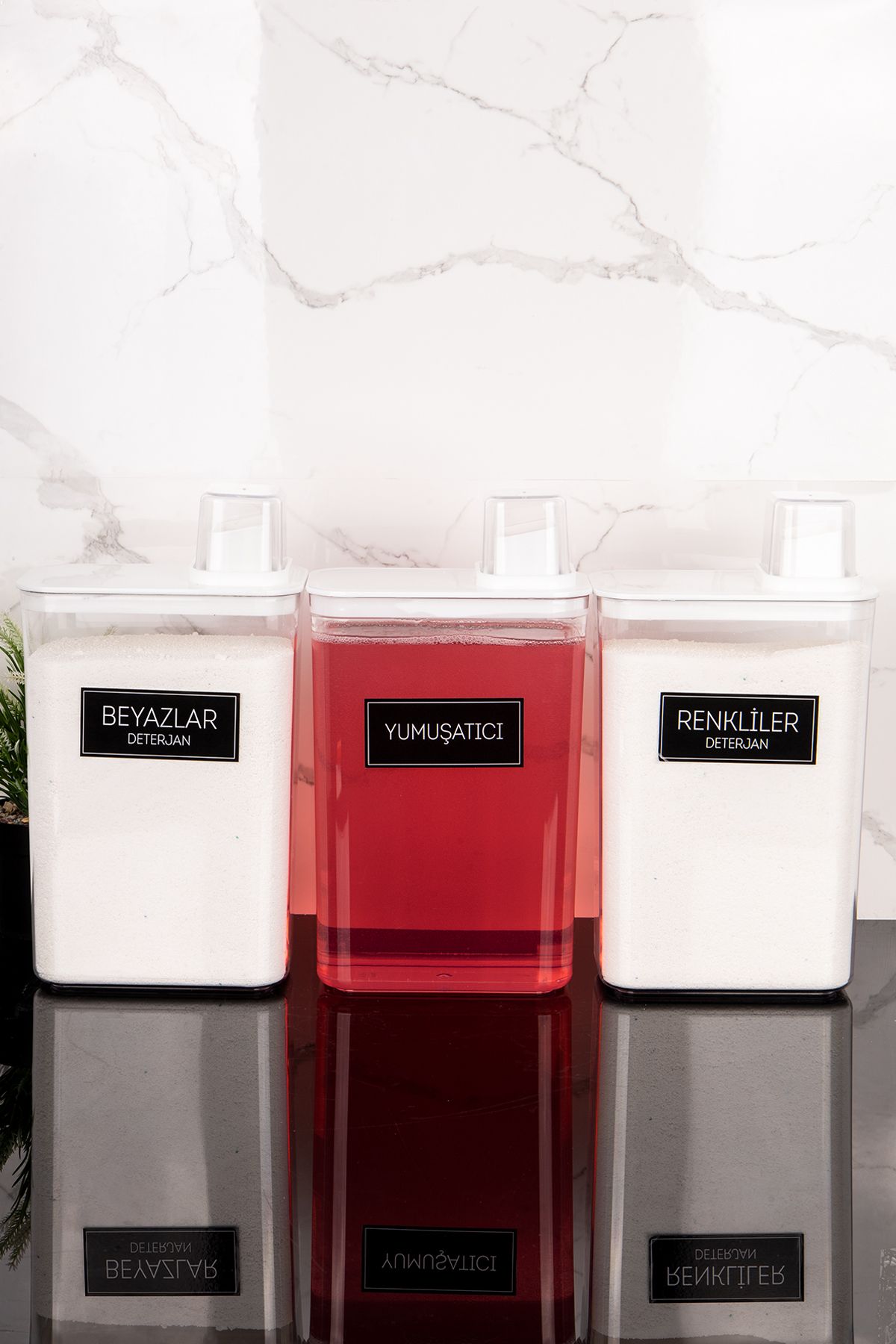 Dolkin Home-Set of 3 Self-Scaled Detergent Dispenser Box Softener Colors Whites Detergent Labeled 3000ml 3