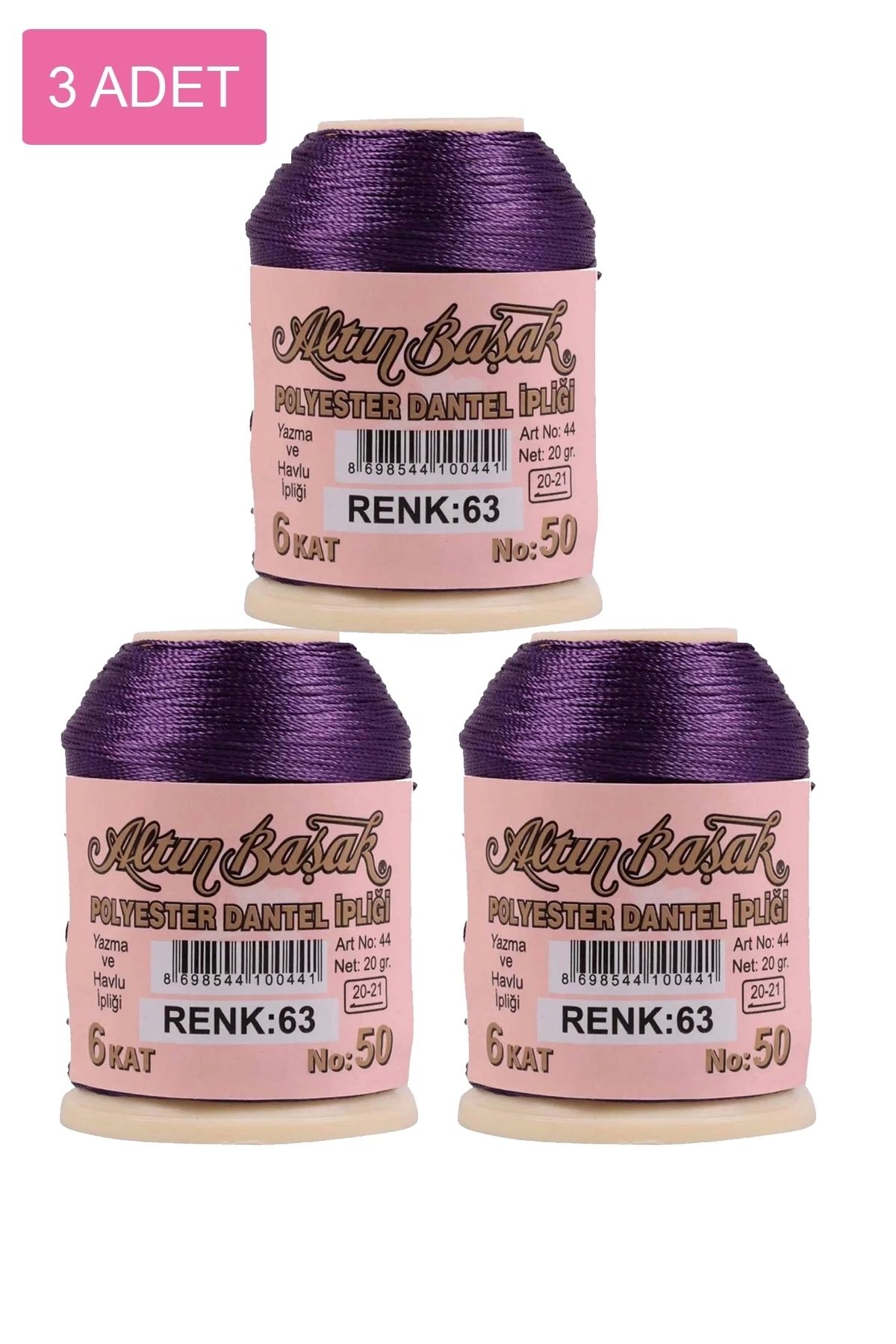 PRATİKOBA 3 Adet Altınbaşak Oya ve Dantel İpi 20 gr - Royaleks - No: 063