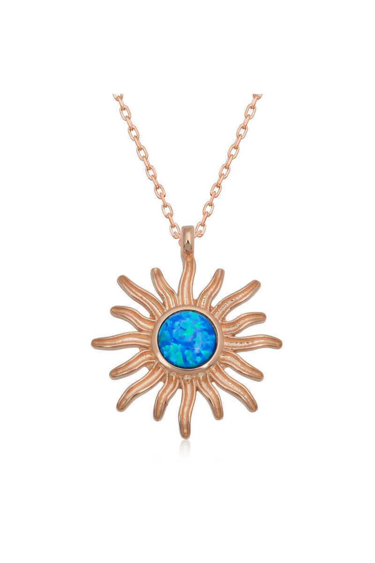Emperium Gümüş Rose Mavi Opal Taşlı Güneş Kadın Kolye