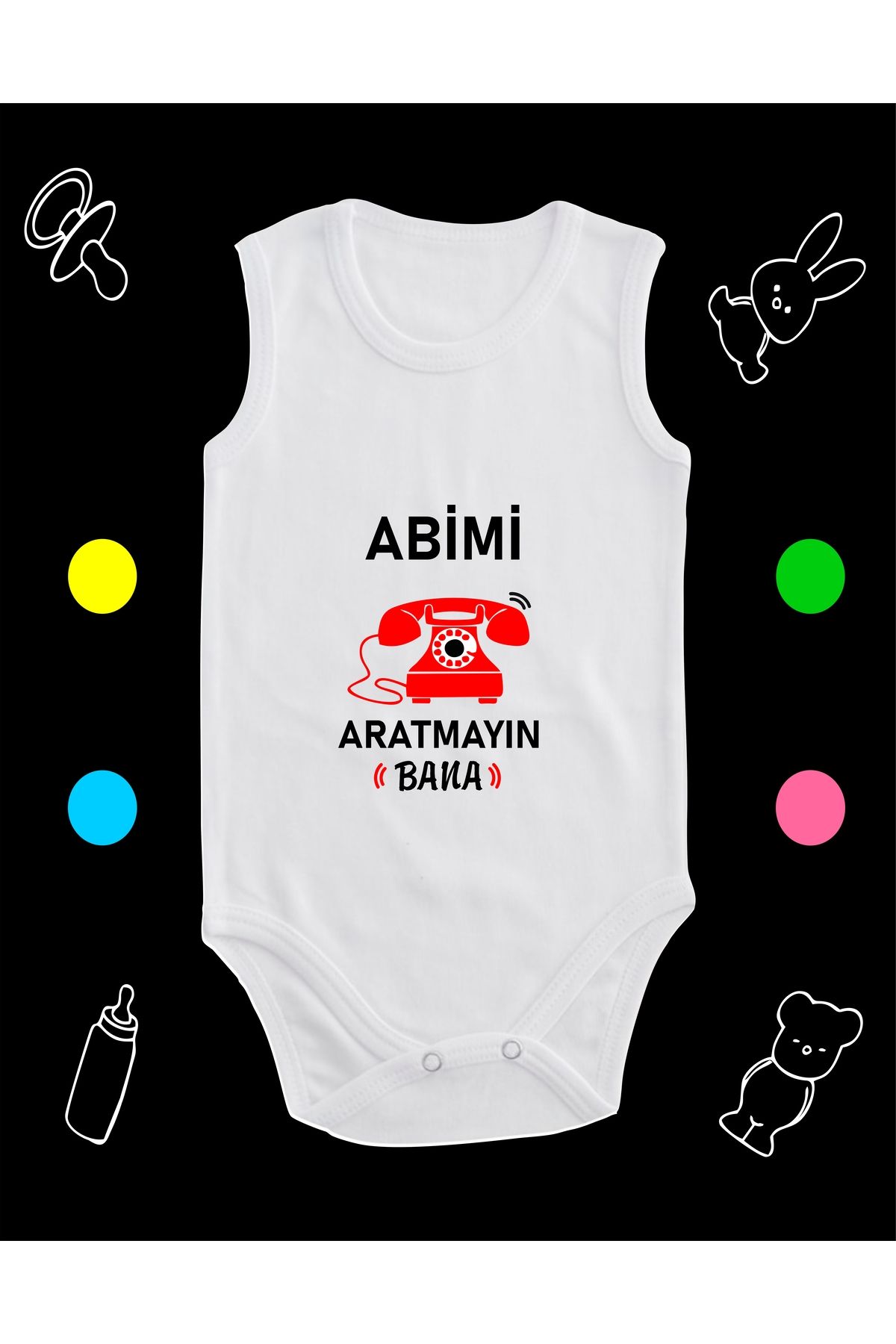 enmalife Pamuklu Abimi Aratmayın Nostalji Telefon Baskılı Penye Bebek Body Çıtçıtlı Badi Zıbın AABES113