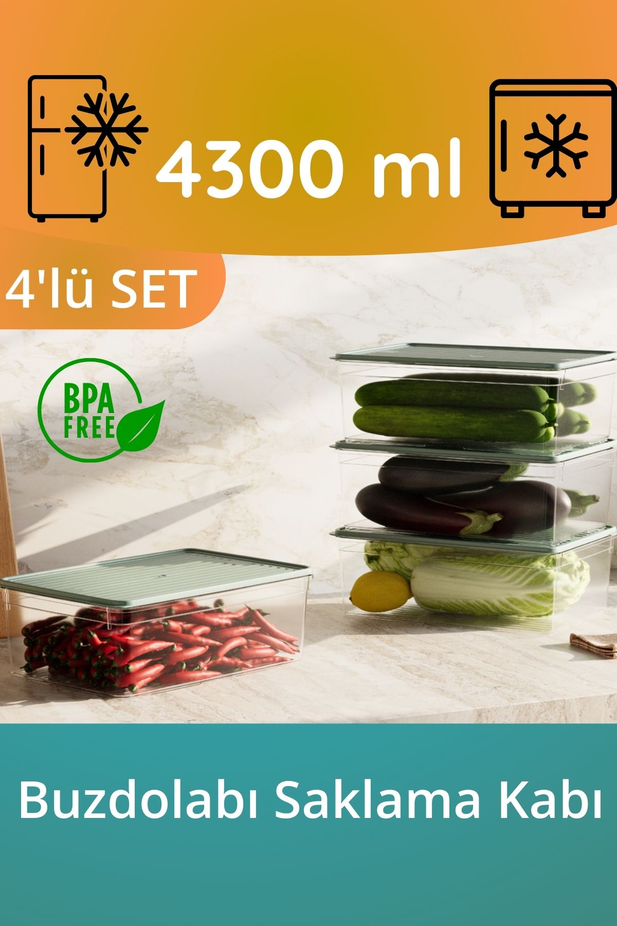 Dnl Home 4'lü 4.3 Litre Buzdolabı Dondurucu Difriz Organizer Saklama Kabı (4 x 4300 ml)