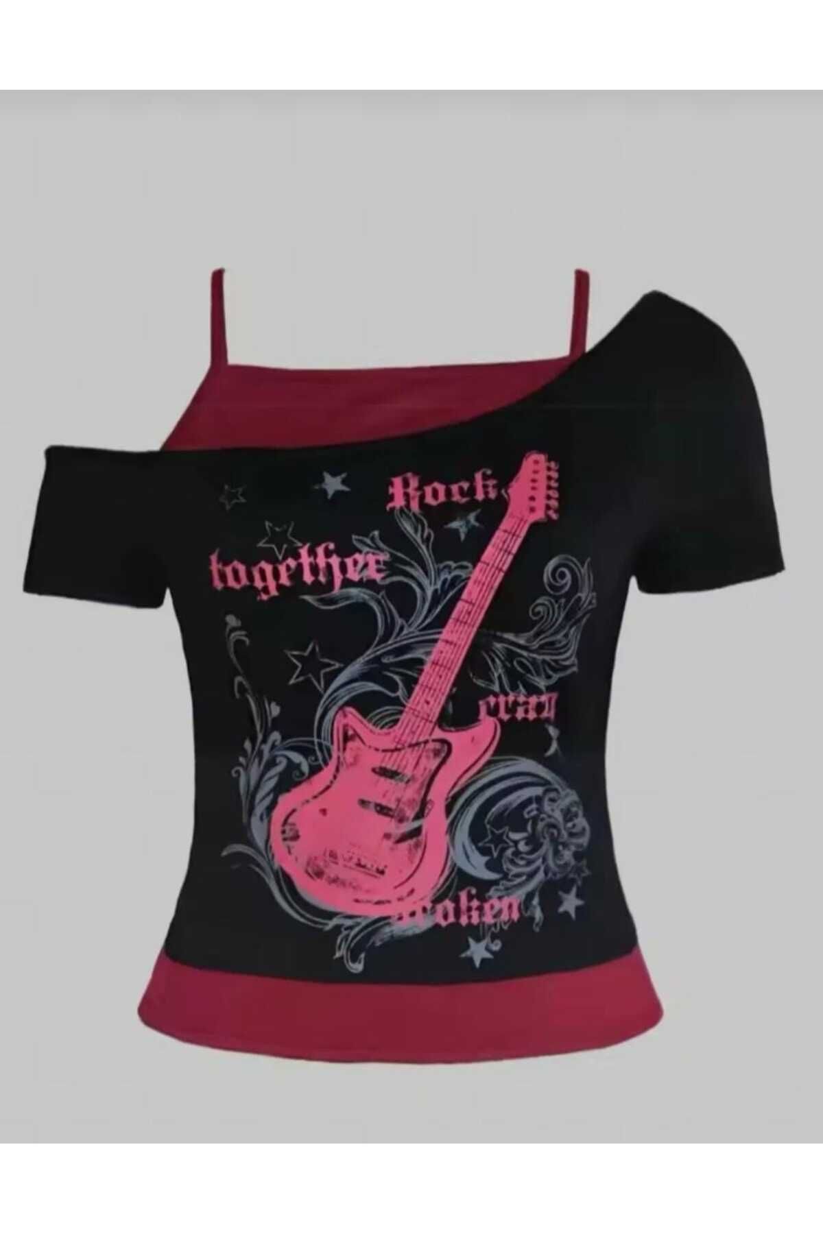 Moonstarcollection Rock Together Y2K Madonna Yaka Askılı Grunge Bluz