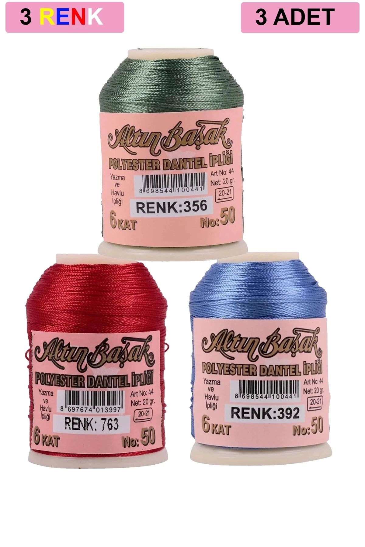 PRATİKOBA 3 Adet Altınbaşak Oya ve Dantel İpi 20 gr - Royaleks - No: 763 - 392 - 356