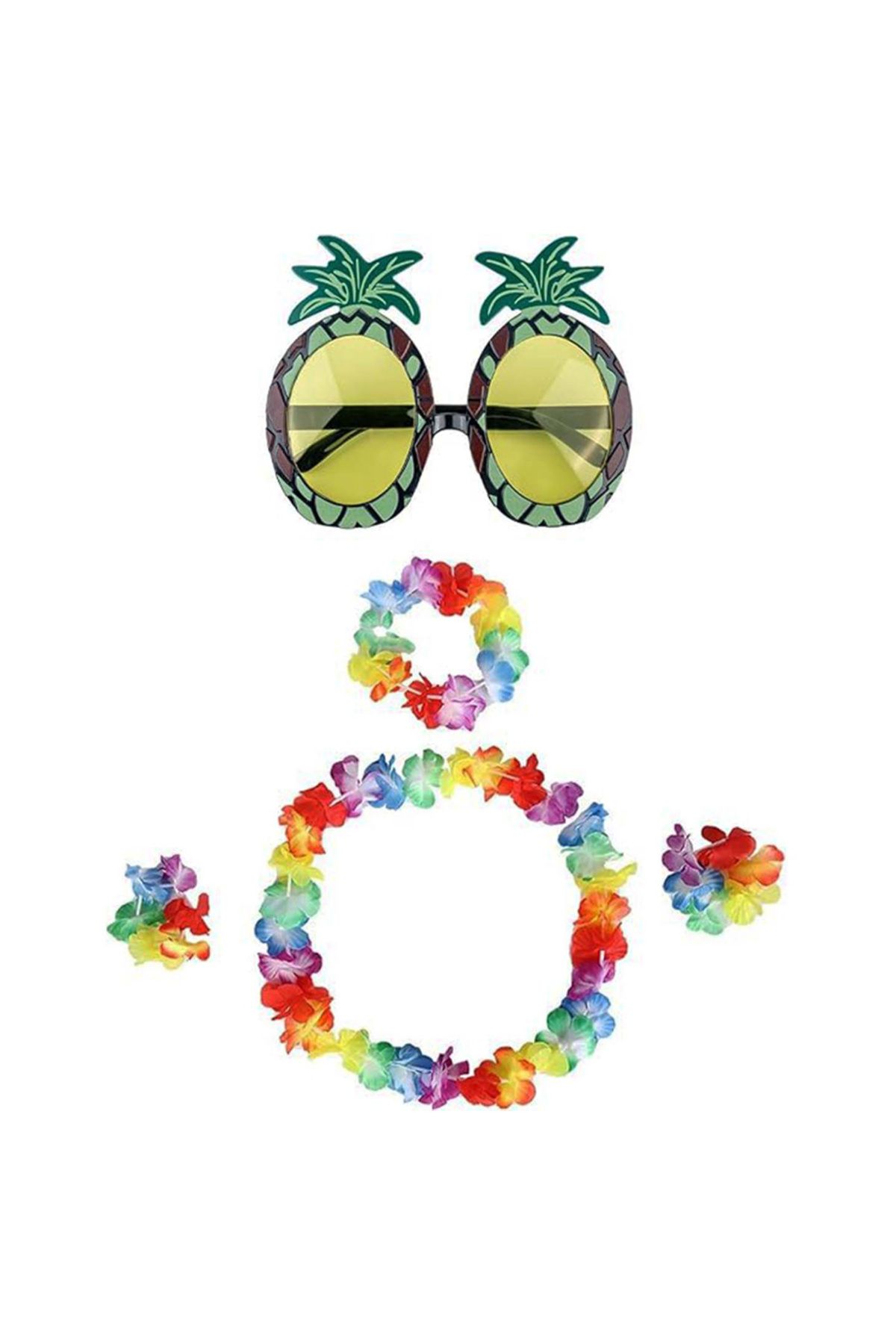 Epilons Renkli Ananas Gözlük, Taç, Kolye ve Bileklik Seti