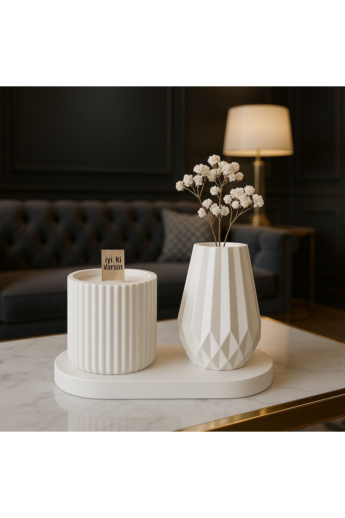 Arteliss İskandinav Bohem Tarzı Premium Gardenya Kokulu Ahşap Fitilli Mum Ve Vazo Seti