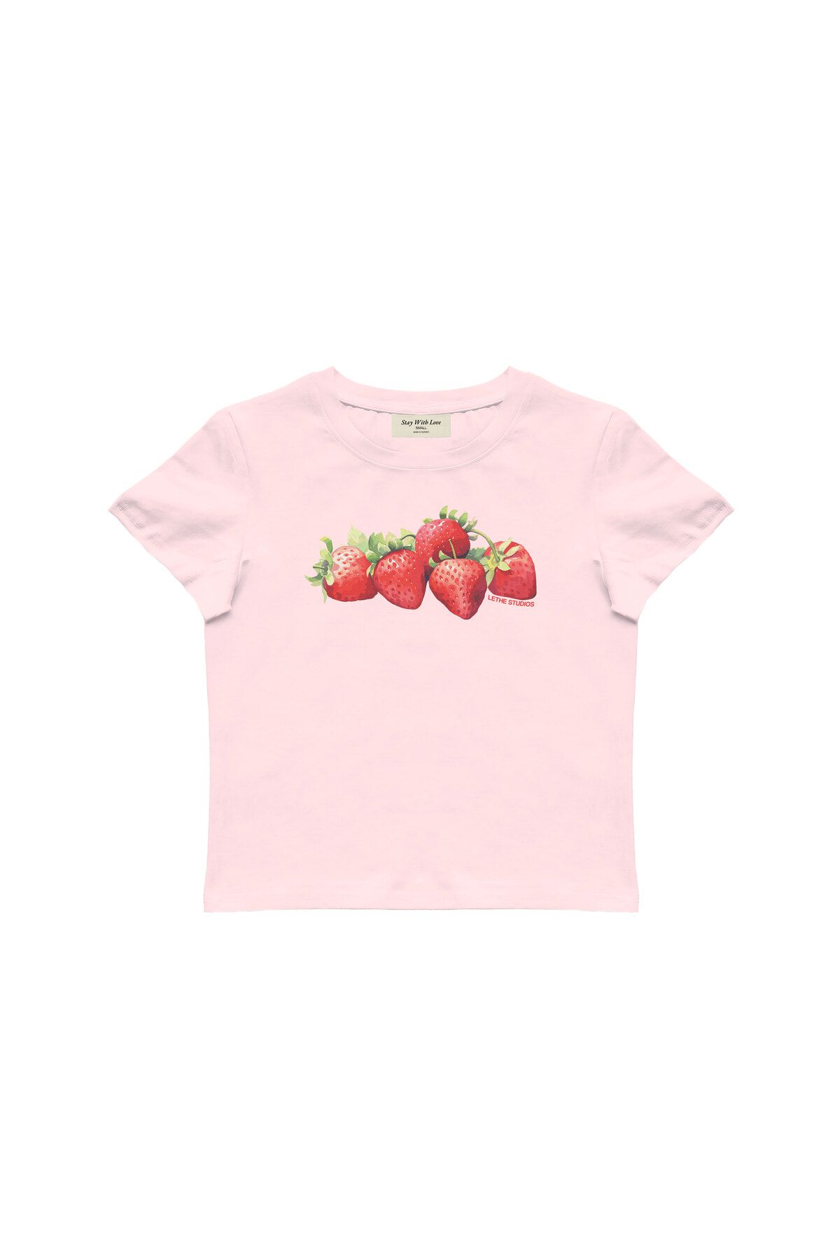 lethestudios Strawberries Baskılı, Meyve Desenli Baby Tee Crop Top