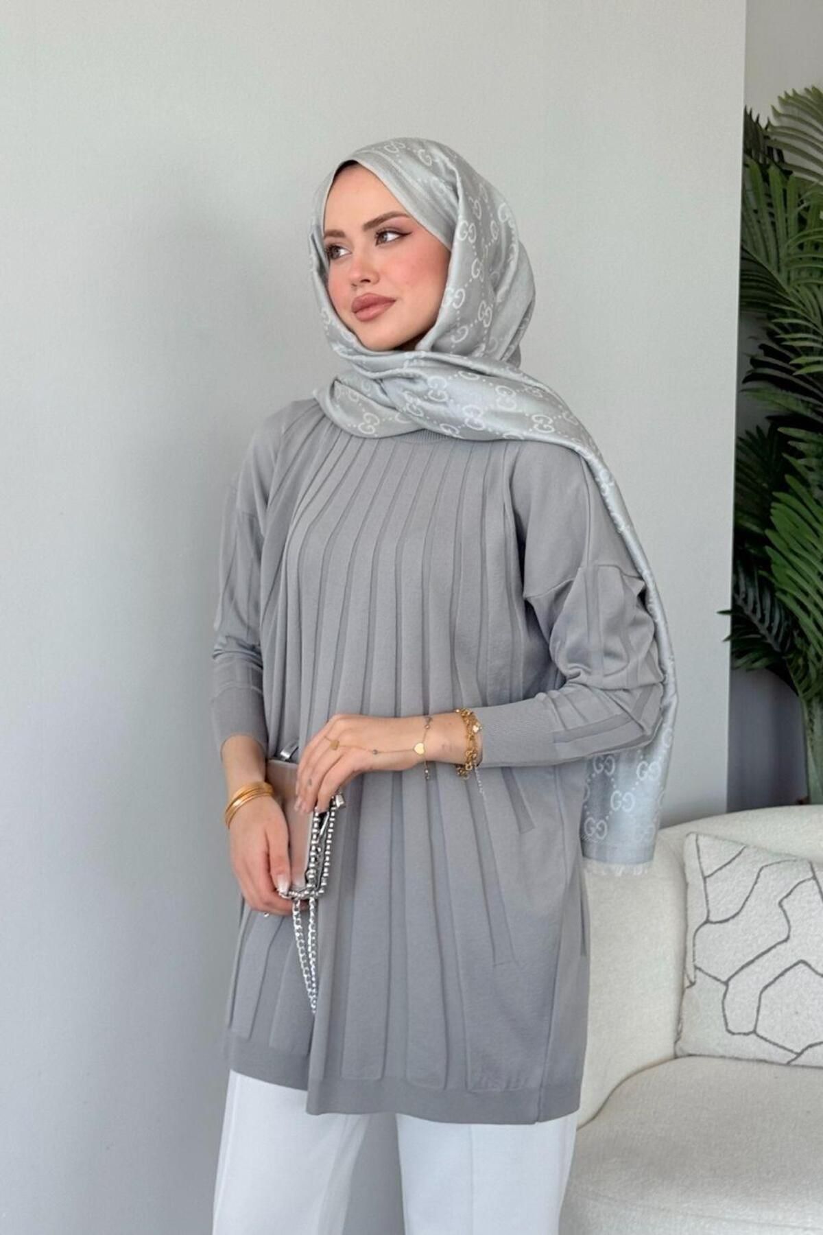 Şulemoda Giyim Gökkuşağı Merserize Tunik Gri