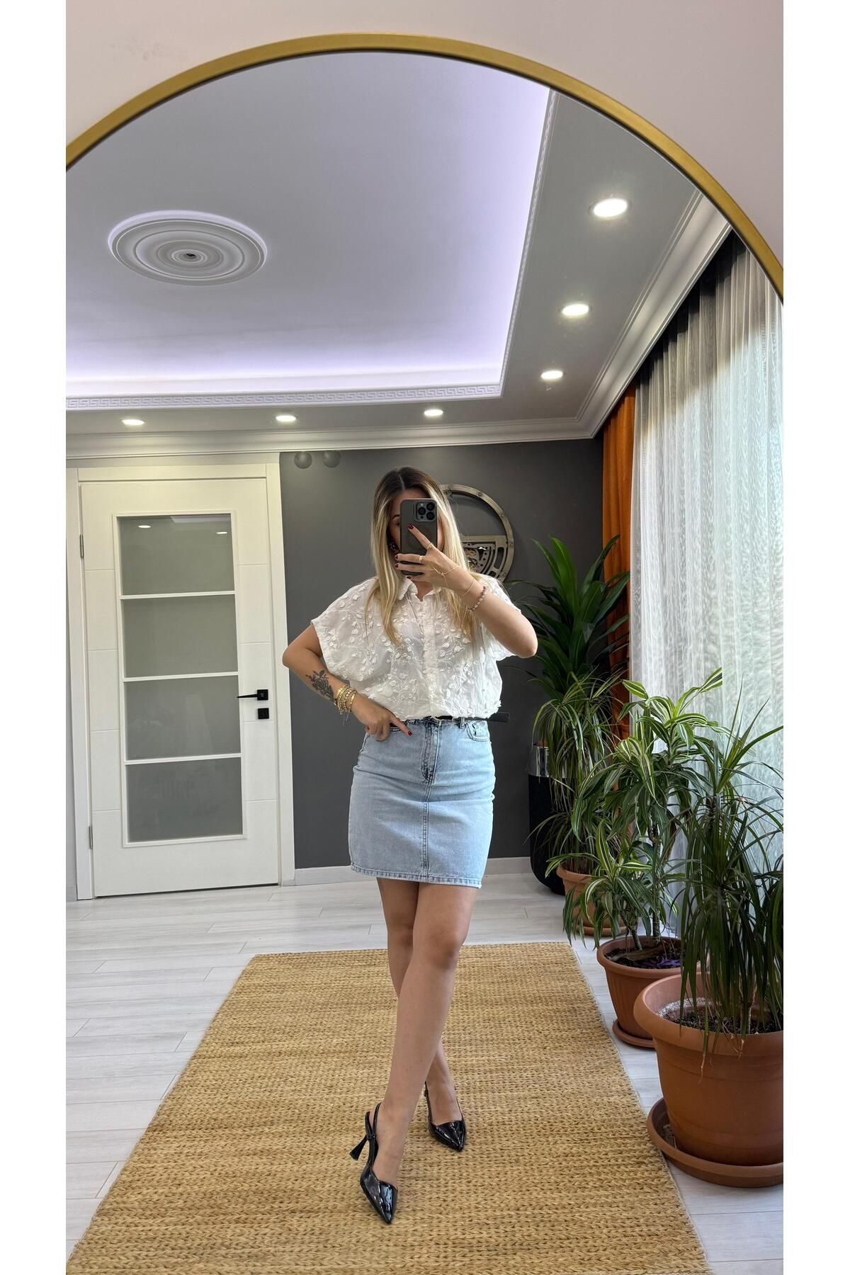 SEVİNÇ GÜNGÖR Şehir boy kot etek Mavi