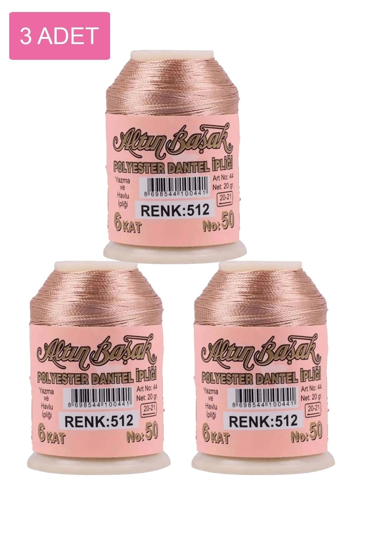 PRATİKOBA 3 Adet Altınbaşak Oya ve Dantel İpi 20 gr - Royaleks - No: 512