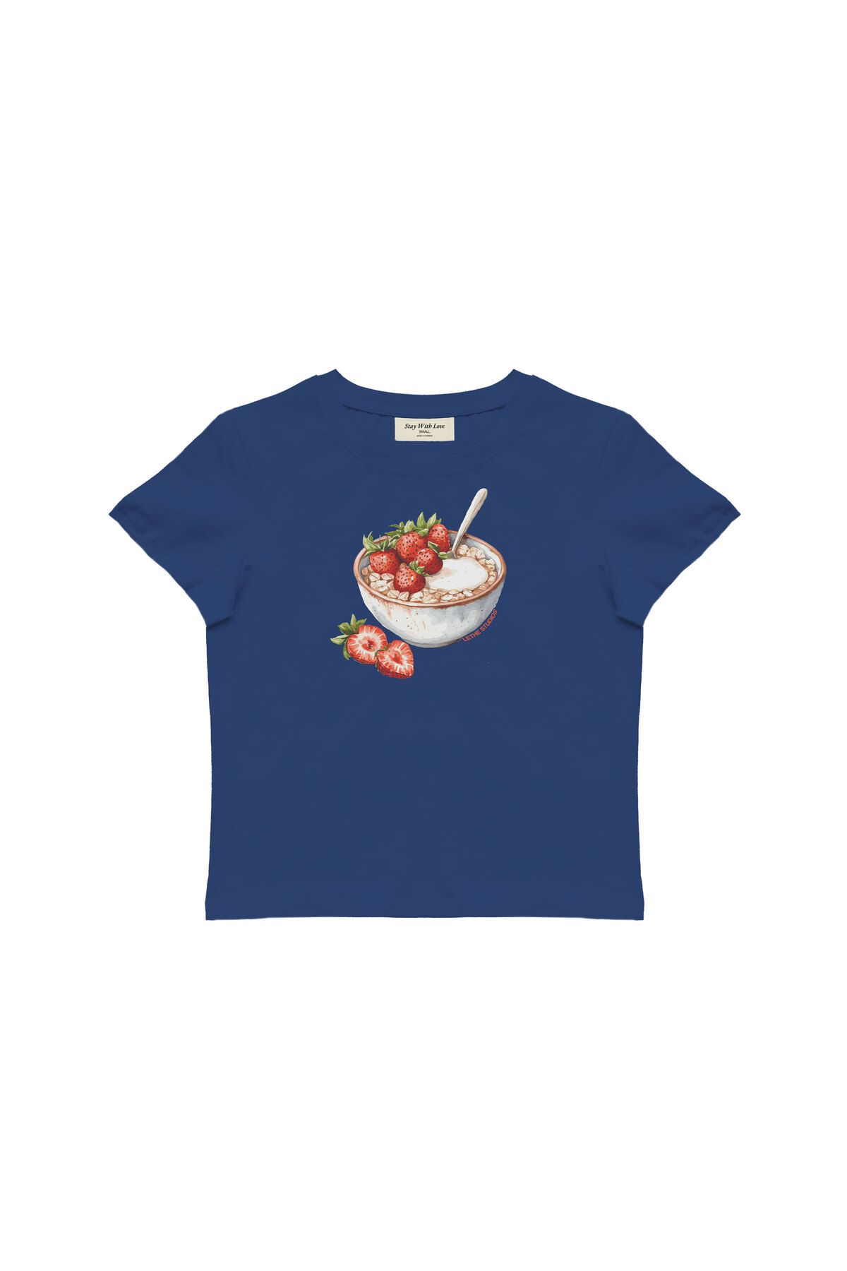 lethestudios Strawberry Oats Baskılı, Meyve Desenli Baby Tee Crop Top