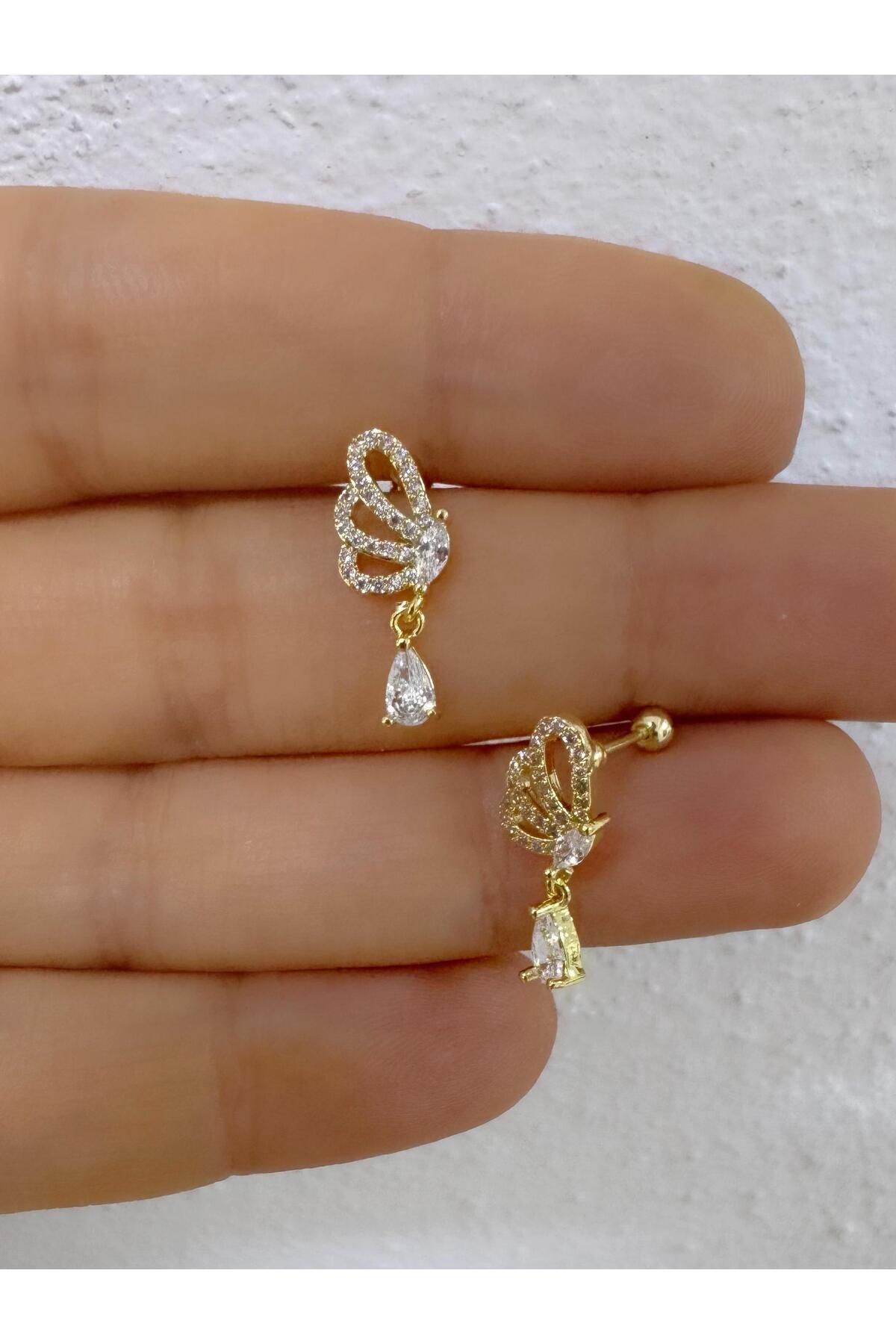 Arescollection 1 adet zirkon taşlı damla sallantılı sağ kulak uyumlu tragus kıkırdak helix lobe piercing küpe