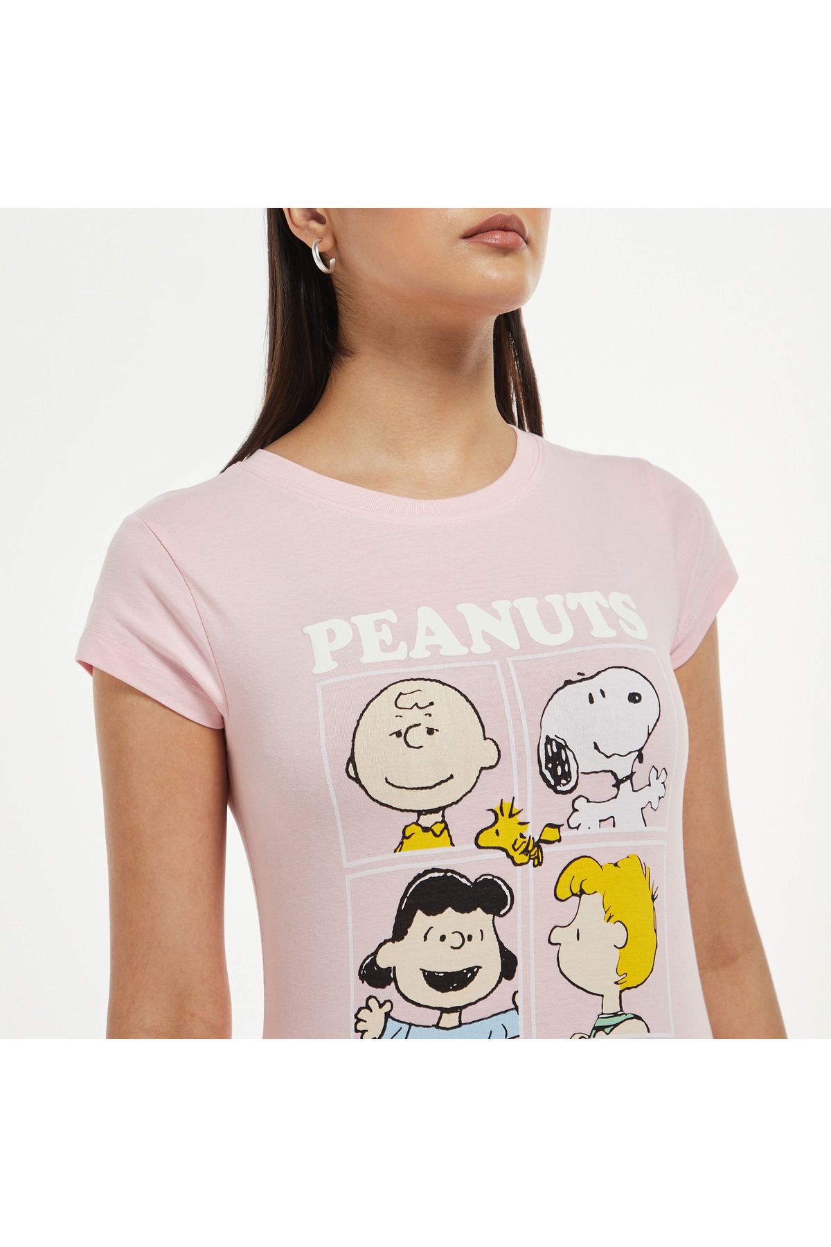 SP Characters-Peanuts Graphic Print T-shirt with Round Neck and Cap Sleeves 4