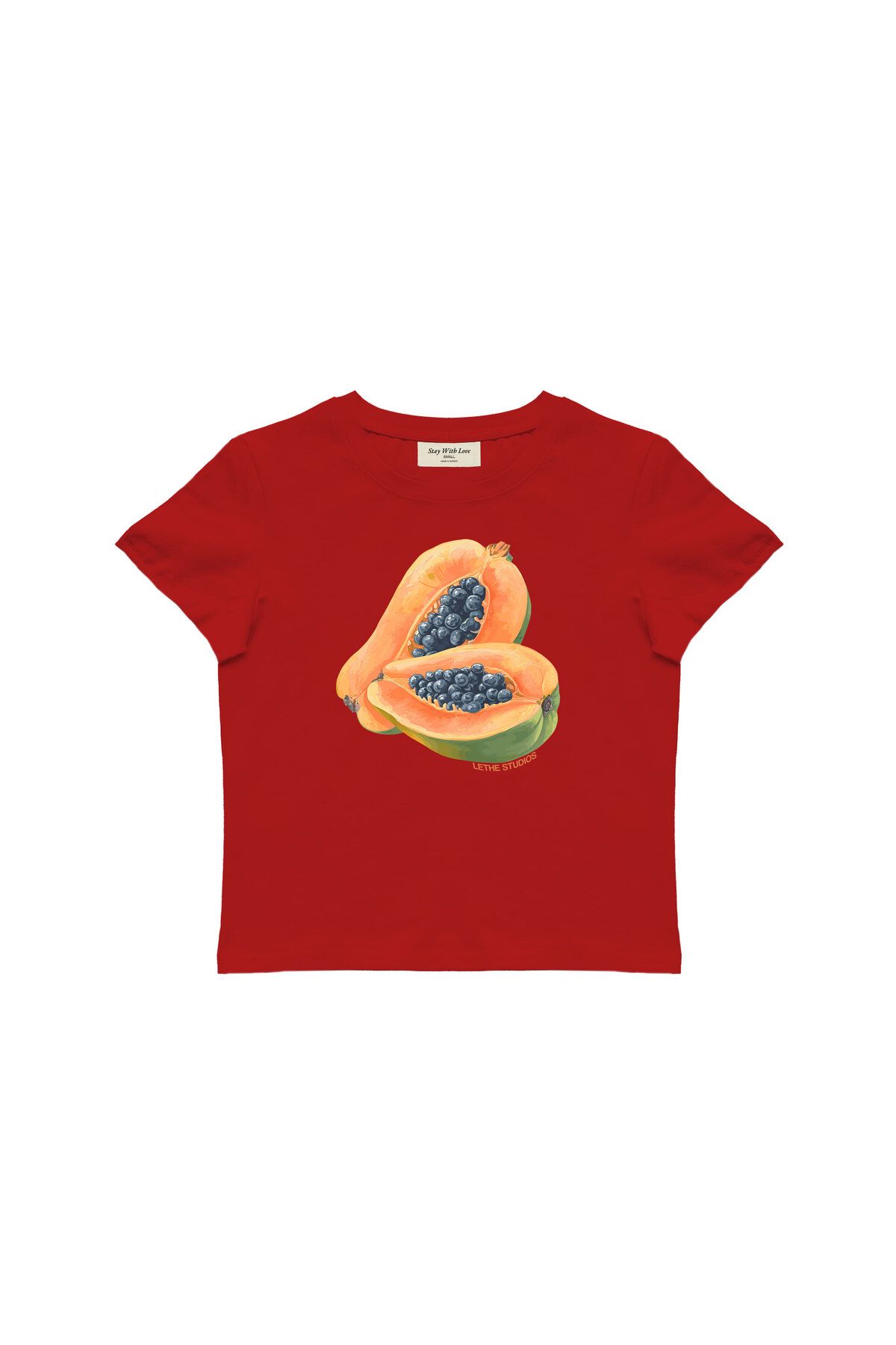 lethestudios Papaya Baskılı, Meyve Desenli Baby Tee Crop Top