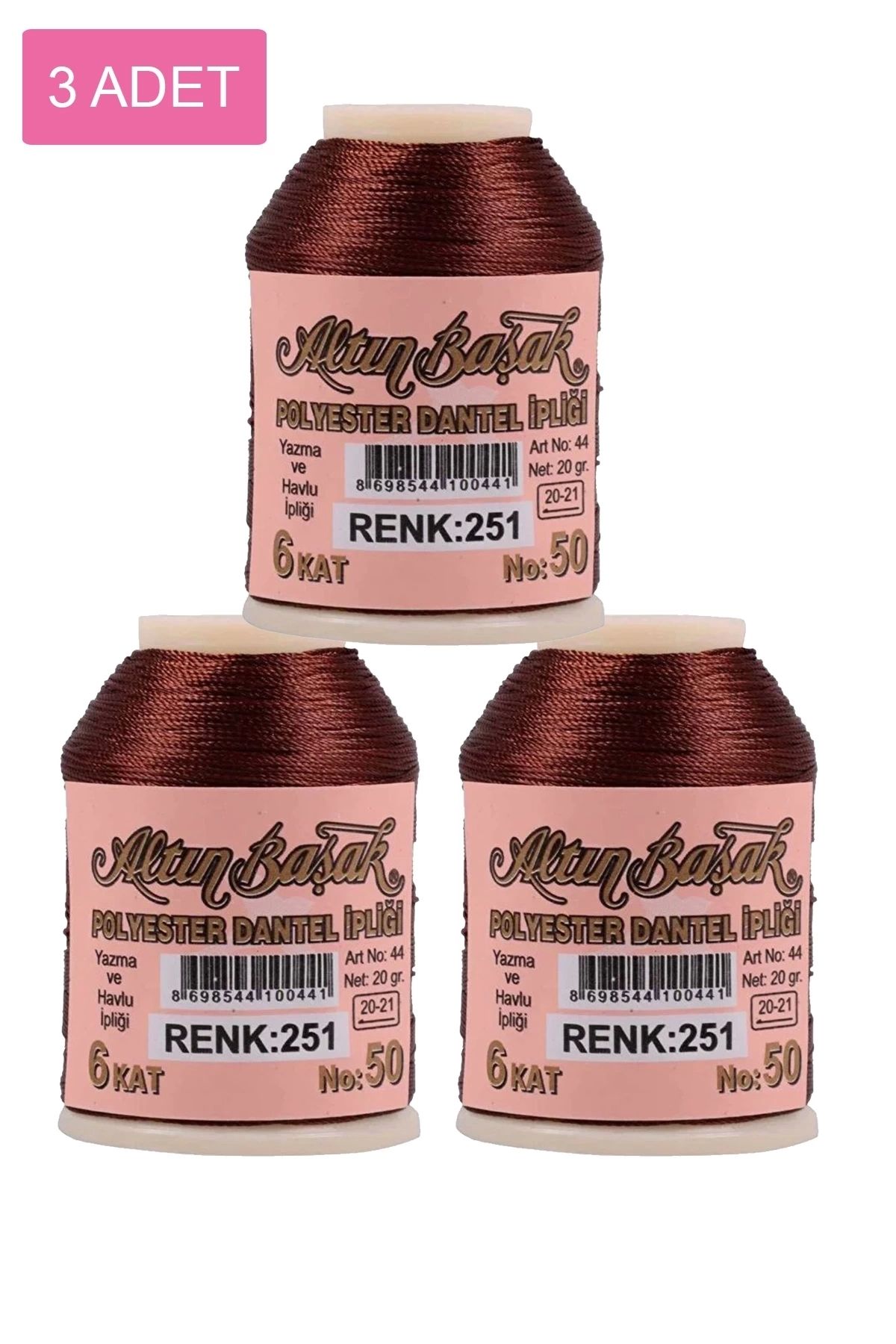 PRATİKOBA 3 Adet Altınbaşak Oya ve Dantel İpi 20 gr - Royaleks - No: 251
